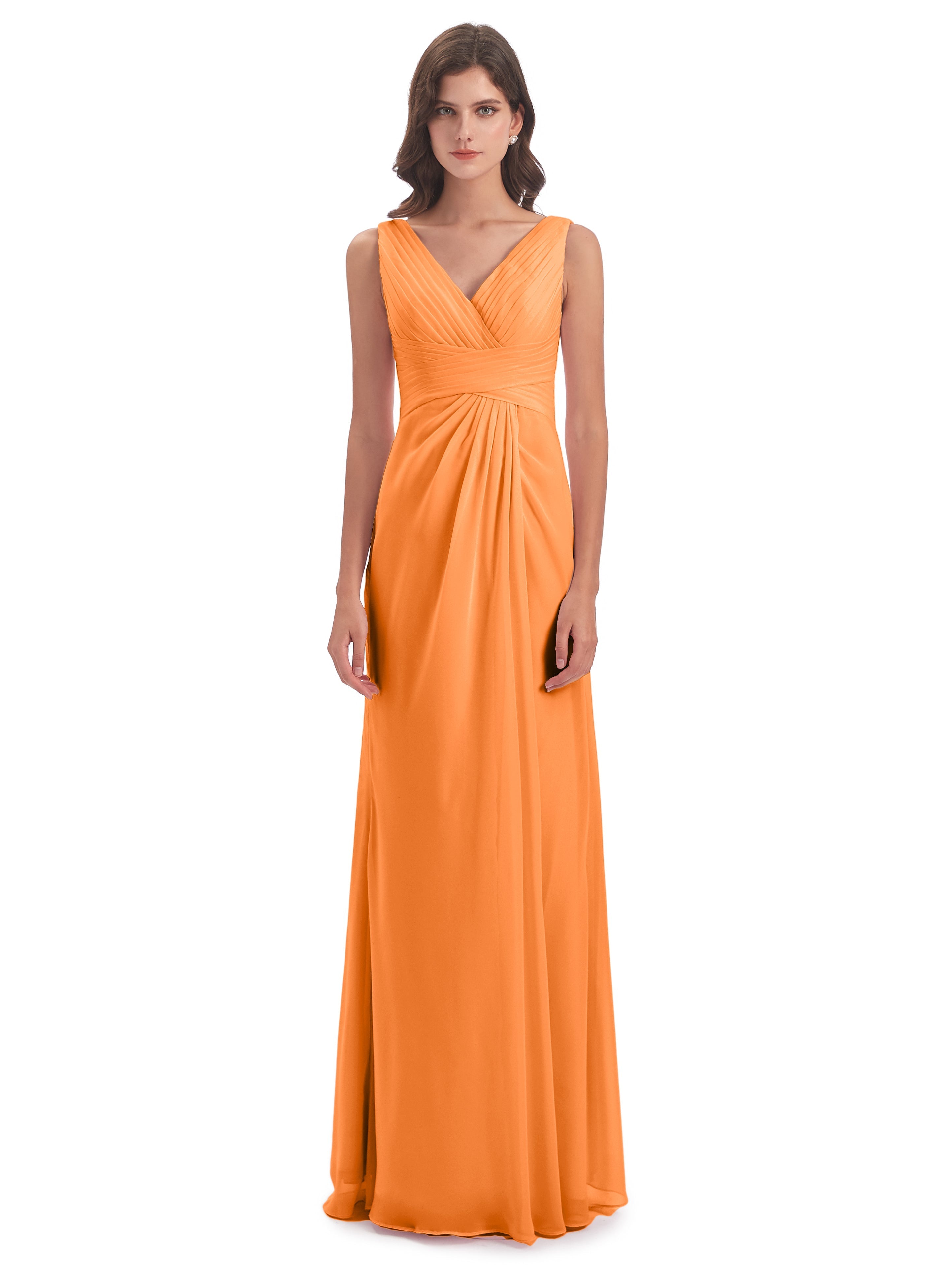 Robe Orange Demoiselle D Honneur Fendue Devant Mousseline Longue Robes Demoiselle D'Honneur
