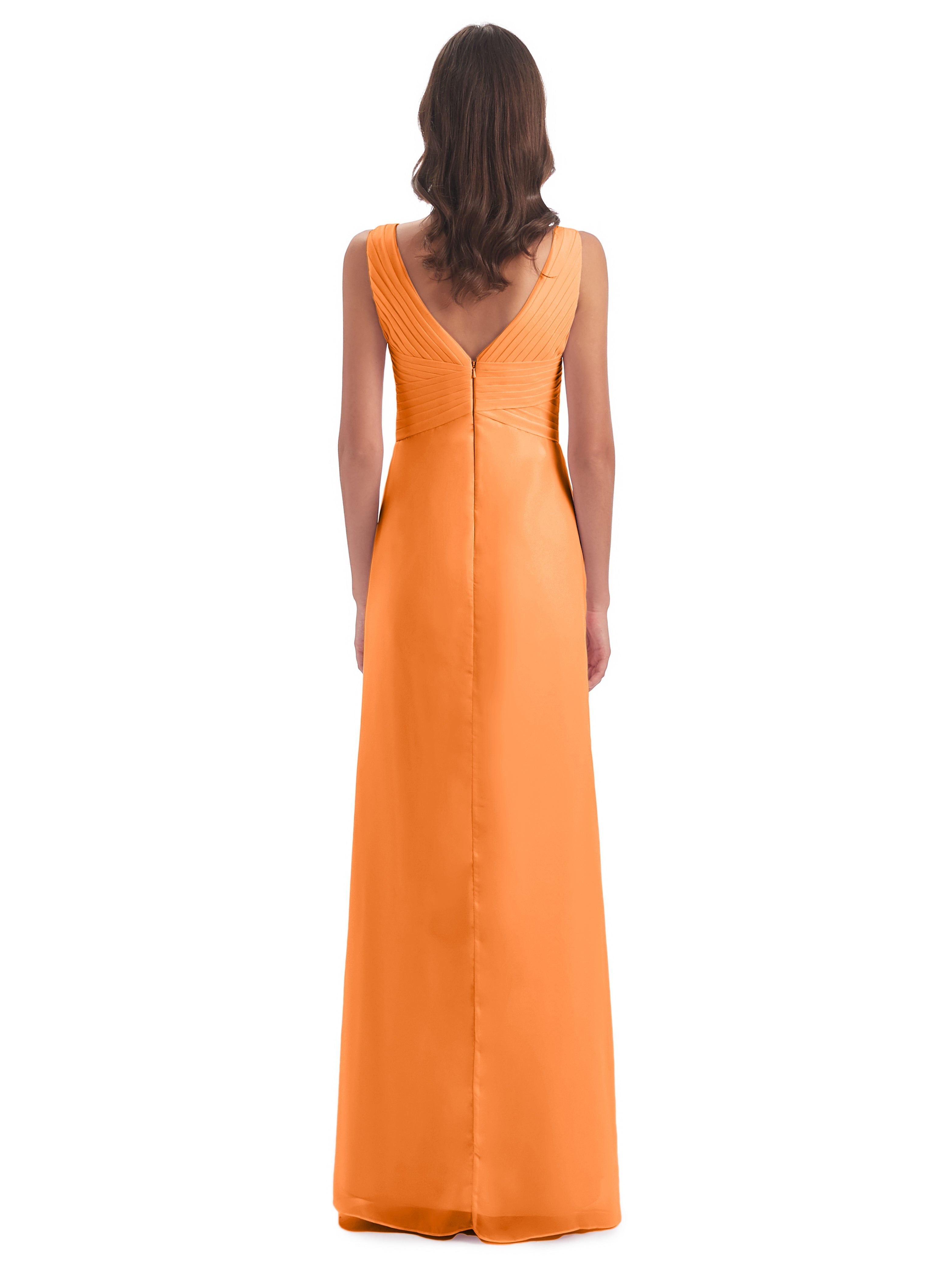Robe Orange Demoiselle D Honneur Fendue Devant Mousseline Longue Robes Demoiselle D'Honneur