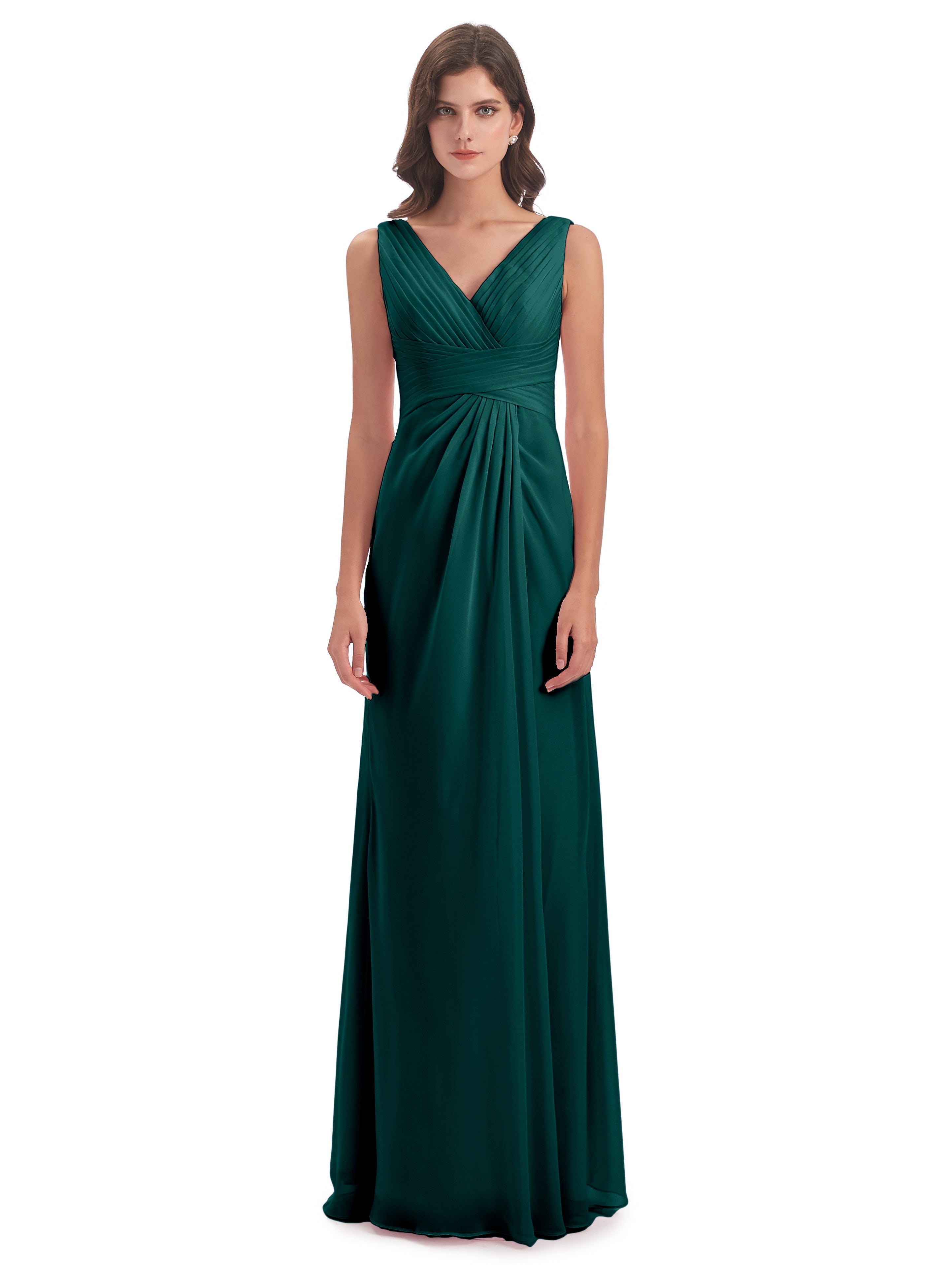 Robes De Demoiselle D'Honneur Couleur Paon Bon Marché Fendue Devant Mousseline Longue Robes Demoiselle D'Honneur