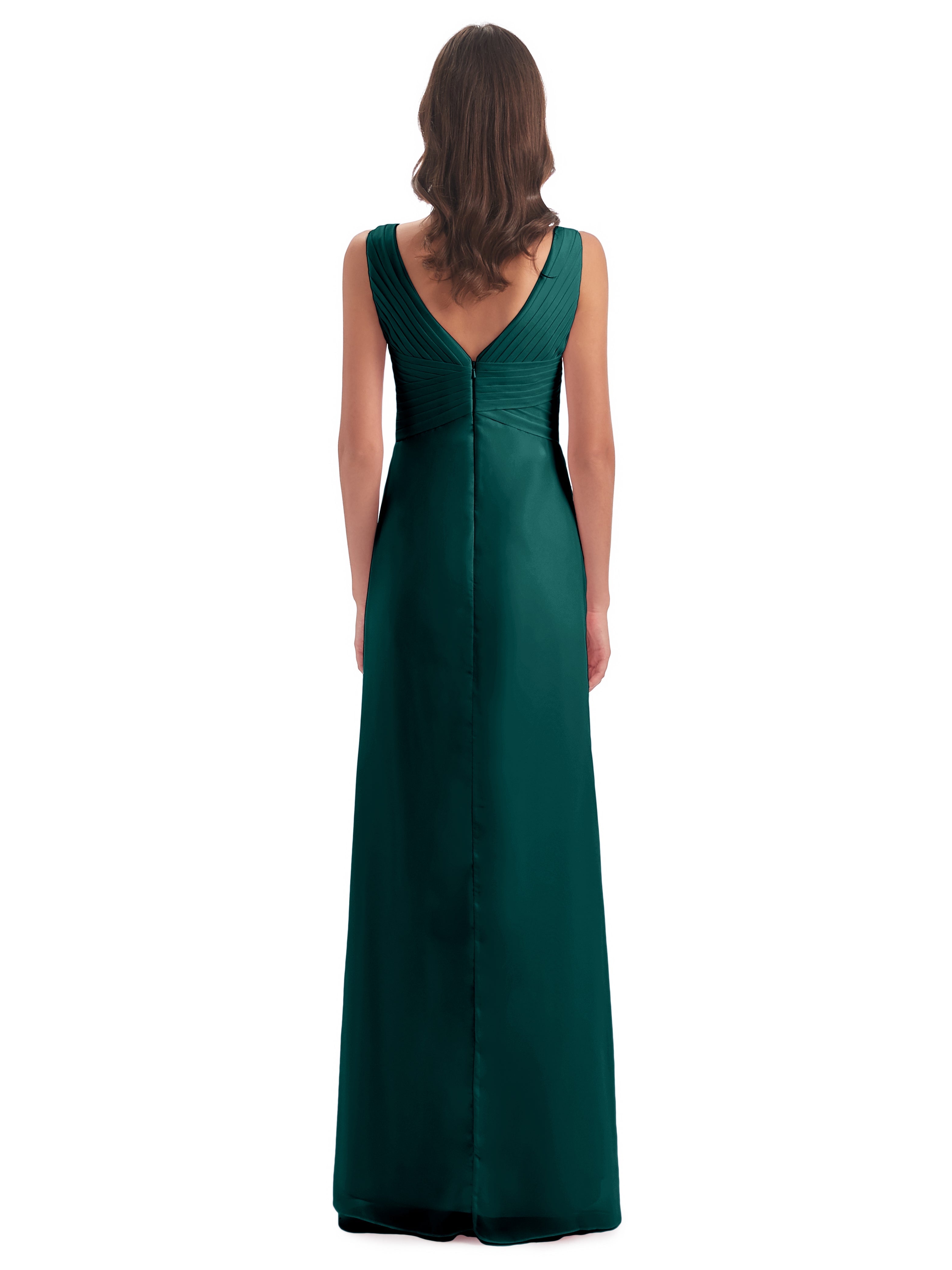 Robes De Demoiselle D'Honneur Couleur Paon Bon Marché Fendue Devant Mousseline Longue Robes Demoiselle D'Honneur