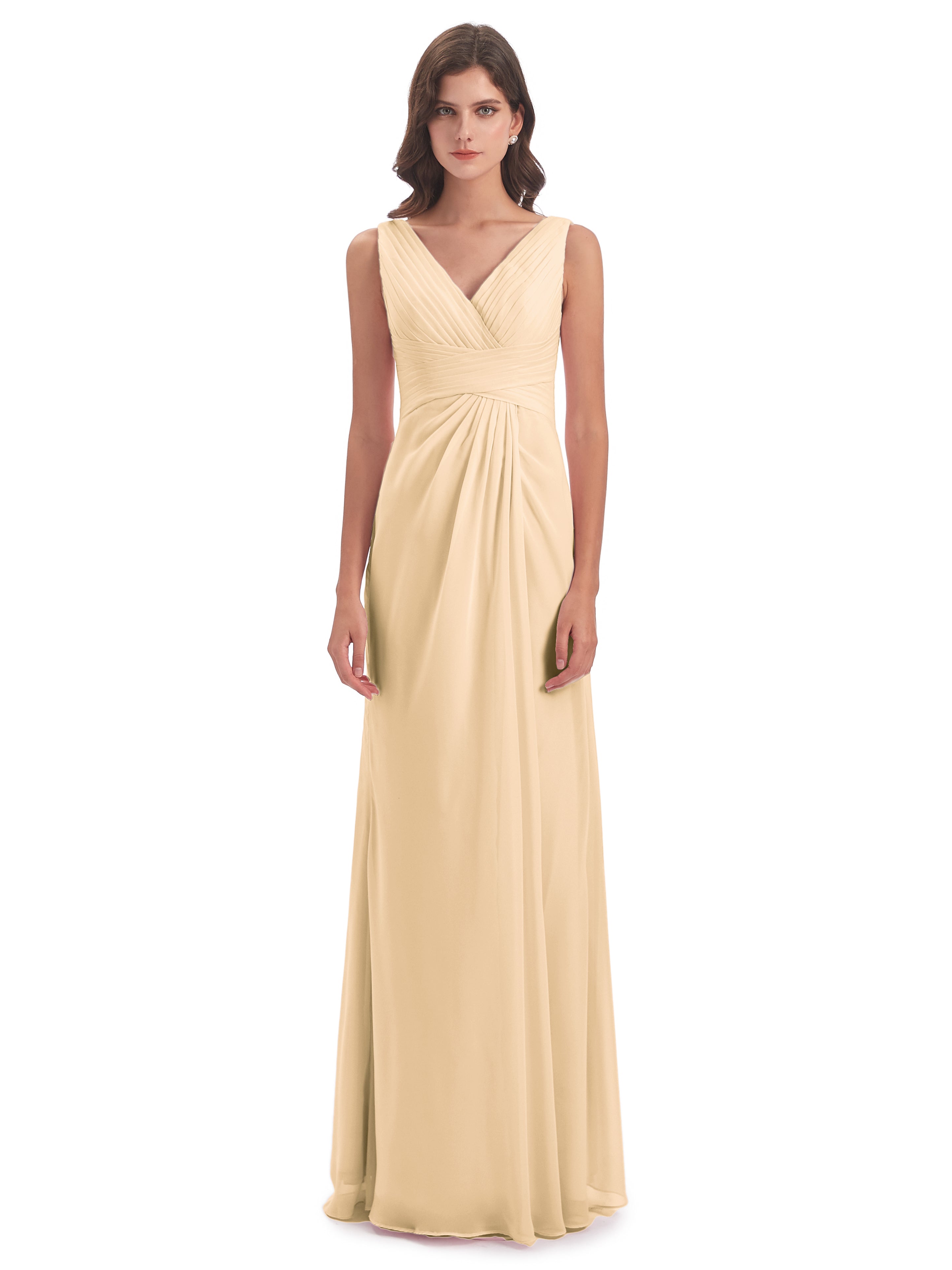 Robe Peche Demoiselle D Honneur Fendue Devant Mousseline Longue Robes Demoiselle D'Honneur