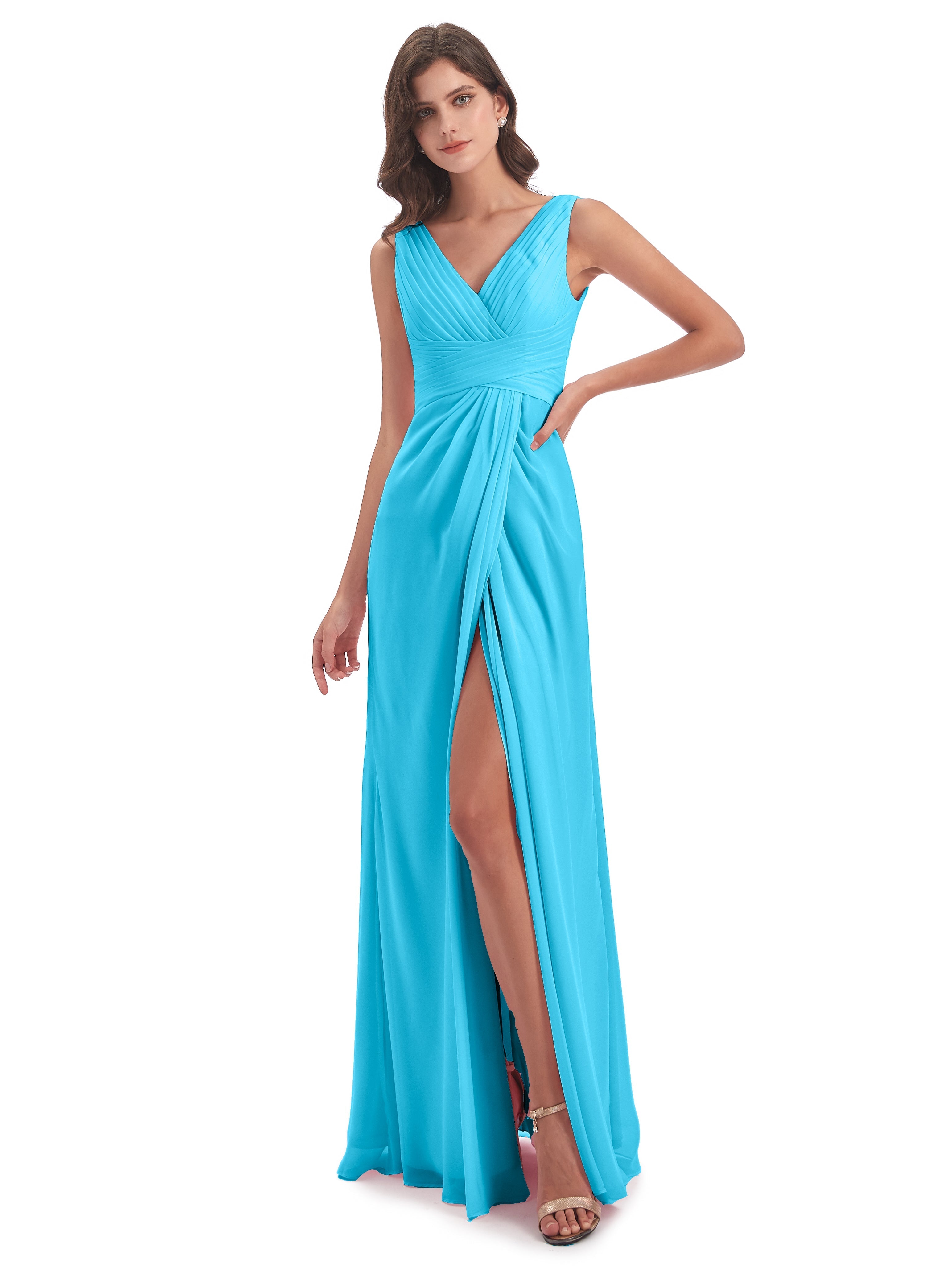 Robe De Demoiselle D'Honneur En Piscine Fendue Devant Mousseline Longue Robes Demoiselle D'Honneur