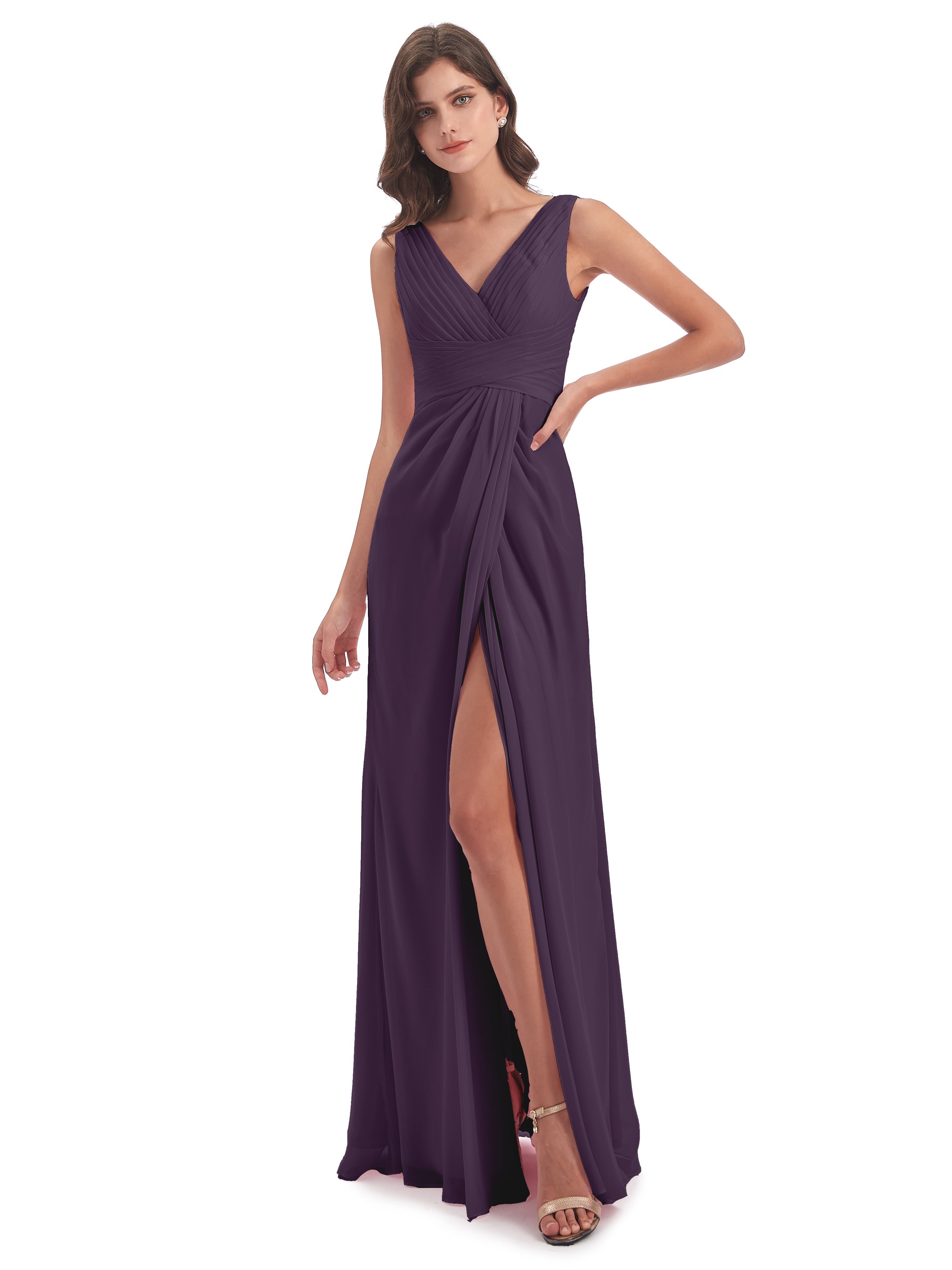 Robe Demoiselle D Honneur Plume Fendue Devant Mousseline Longue Robes Demoiselle D'Honneur