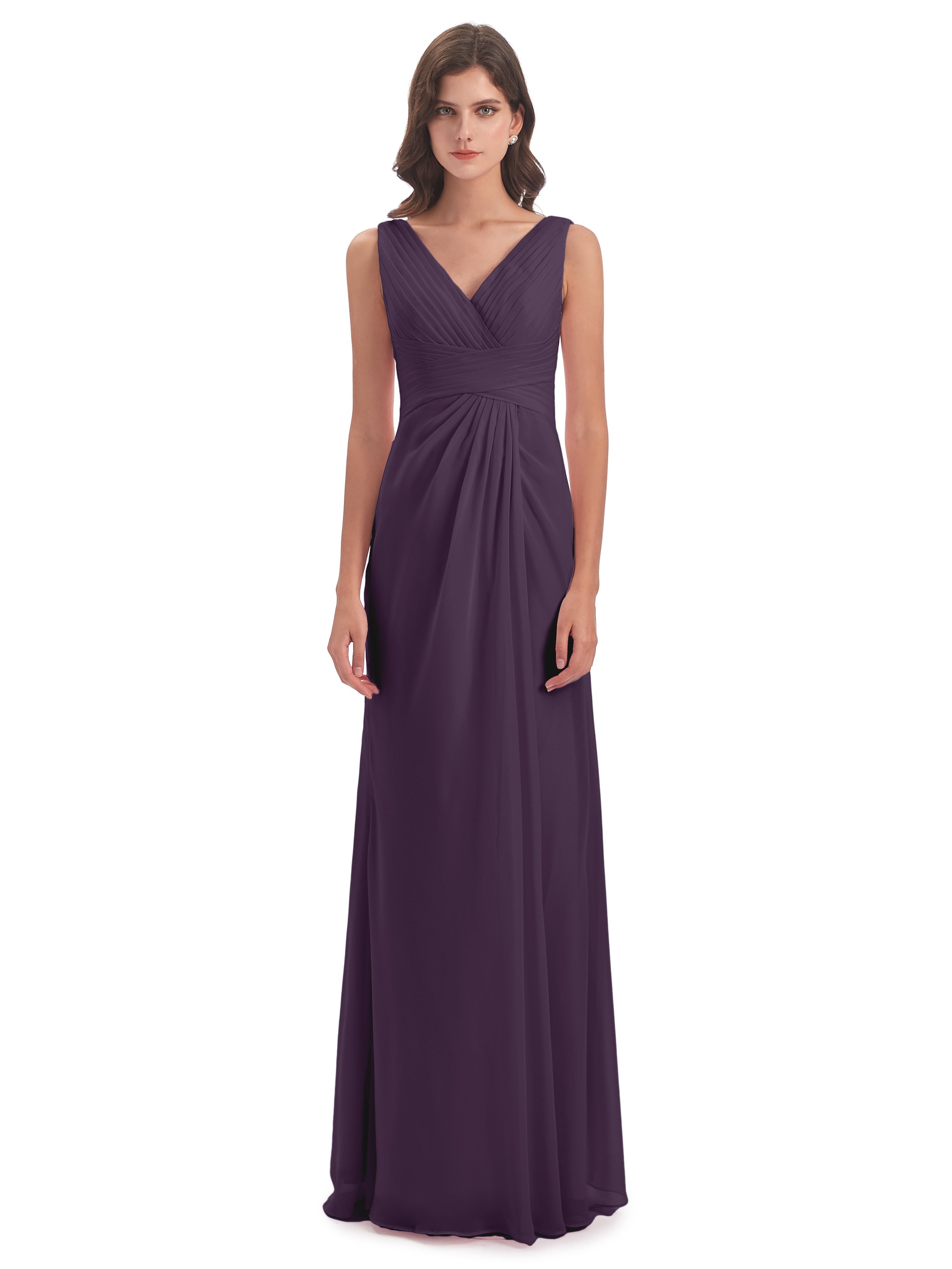 Robe Demoiselle D Honneur Plume Fendue Devant Mousseline Longue Robes Demoiselle D'Honneur