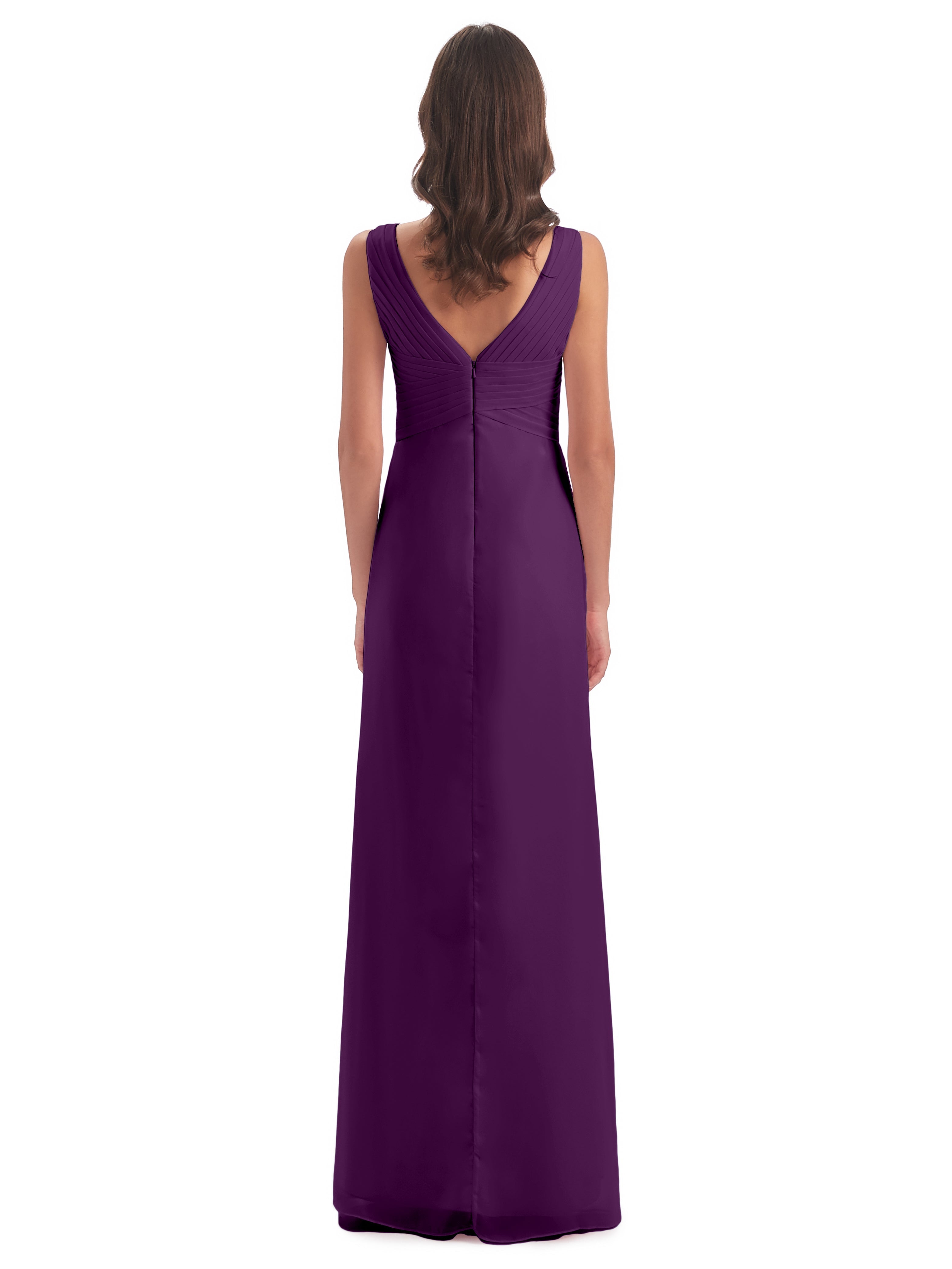 Robes De Demoiselle D'Honneur En Raisin Fendue Devant Mousseline Longue Robes Demoiselle D'Honneur
