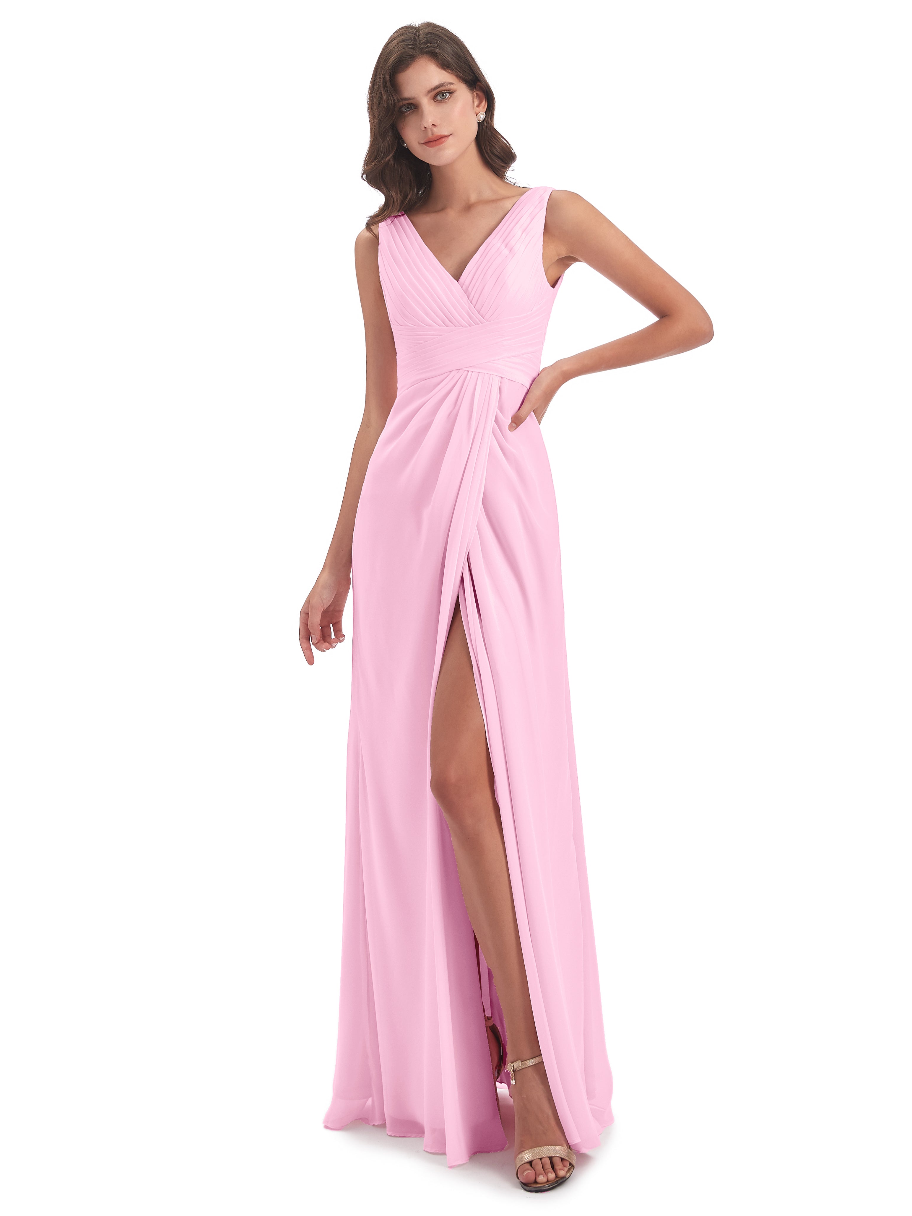 Robe Demoiselle D Honneur Rose Bonbon Fendue Devant Mousseline Longue Robes Demoiselle D'Honneur