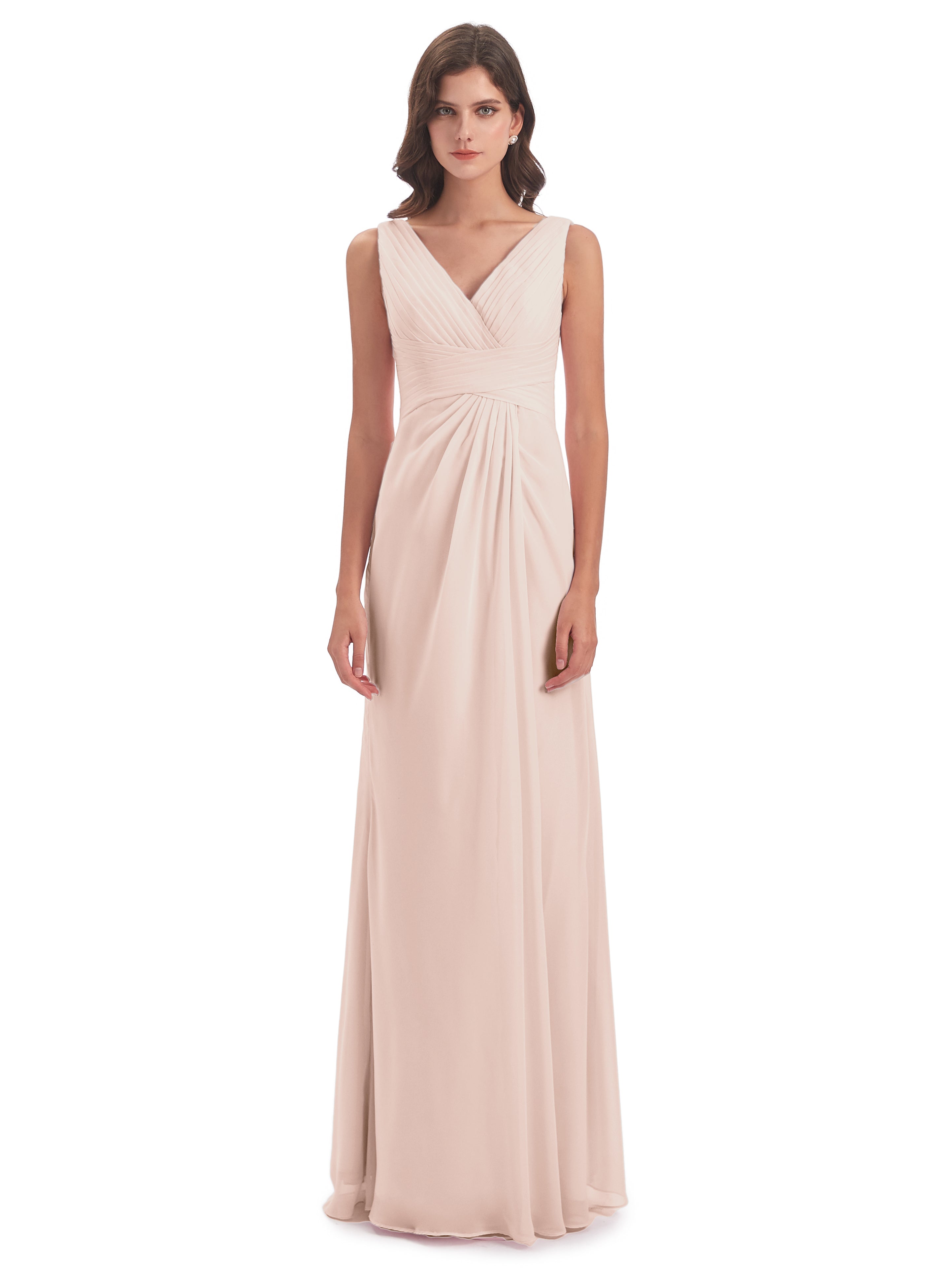 Robe Demoiselle D Honneur Rose Perle Fendue Devant Mousseline Longue Robes Demoiselle D'Honneur