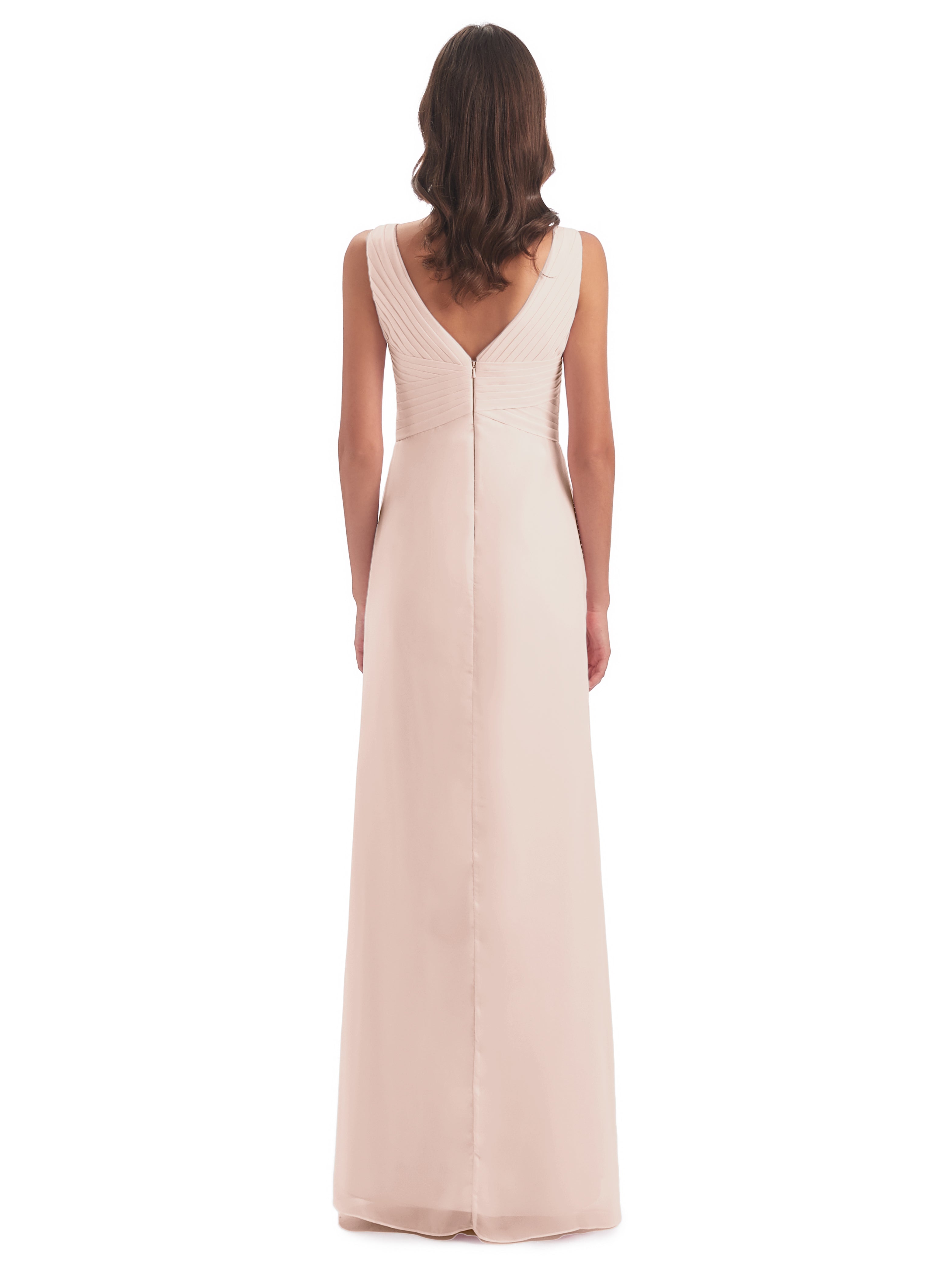 Robe Demoiselle D Honneur Rose Perle Fendue Devant Mousseline Longue Robes Demoiselle D'Honneur