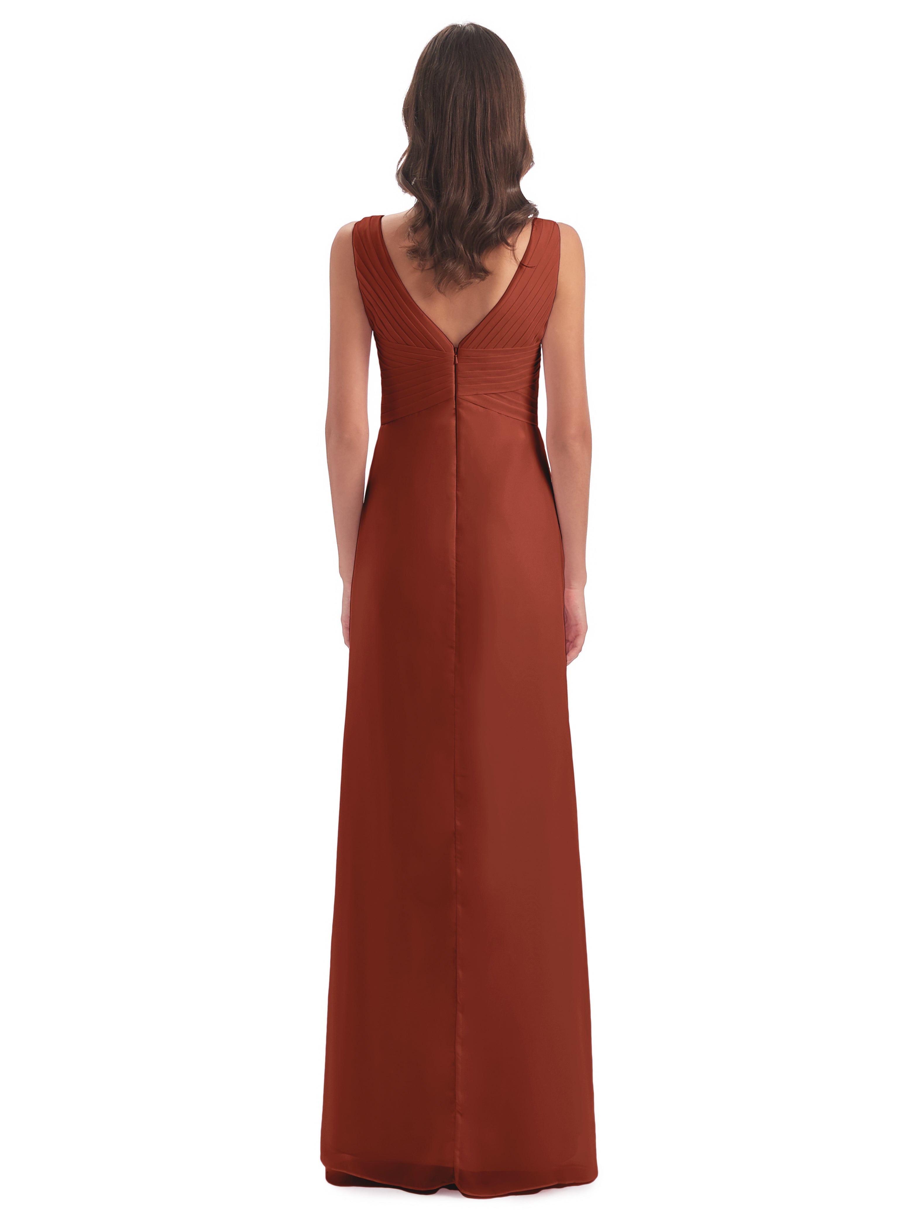Longues Robes De Demoiselle D'Honneur De Rouille Fendue Devant Mousseline Longue Robes Demoiselle D'Honneur
