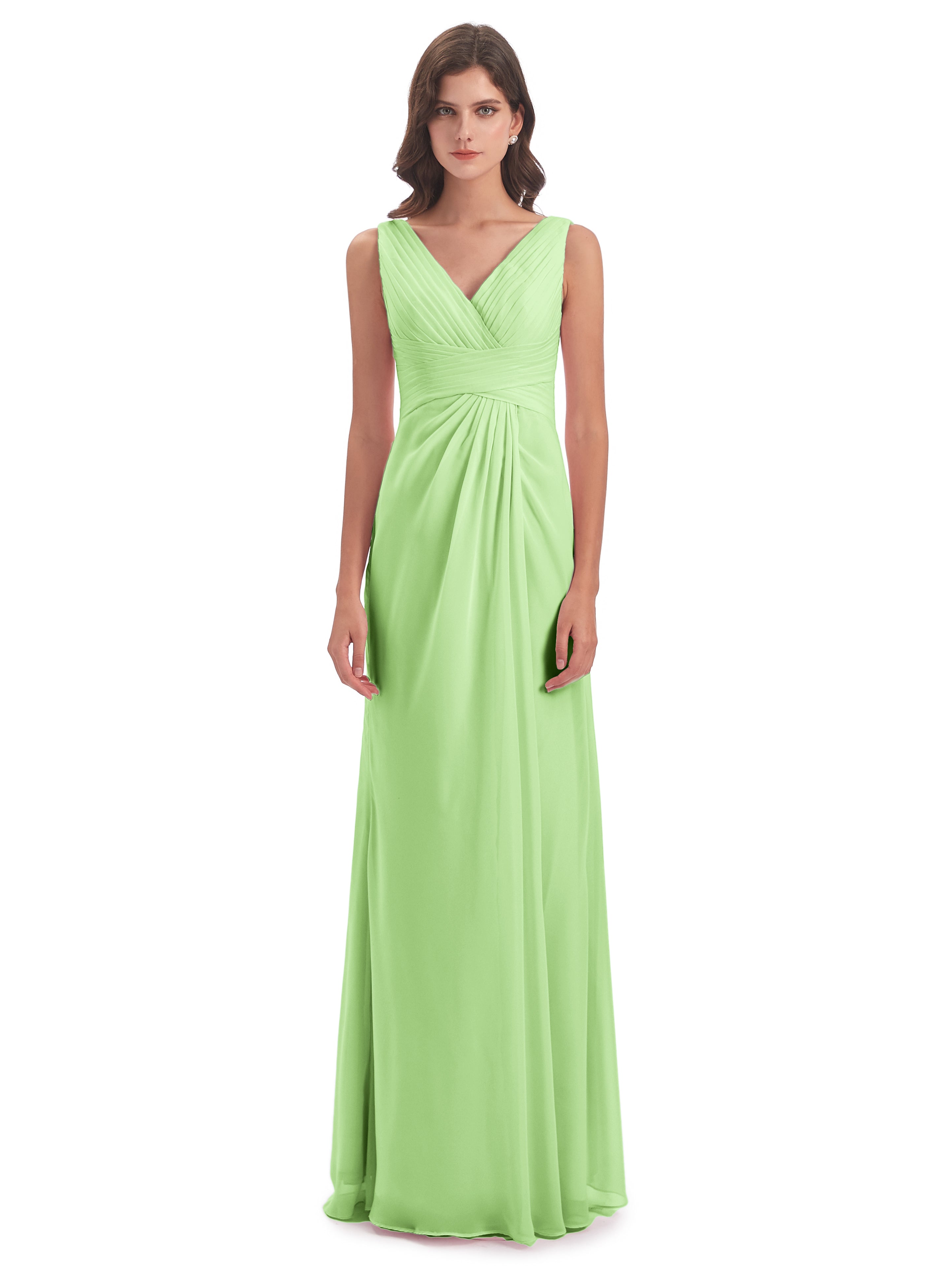 Robe Vert Sauge Demoiselle D Honneur Fendue Devant Mousseline Longue Robes Demoiselle D'Honneur
