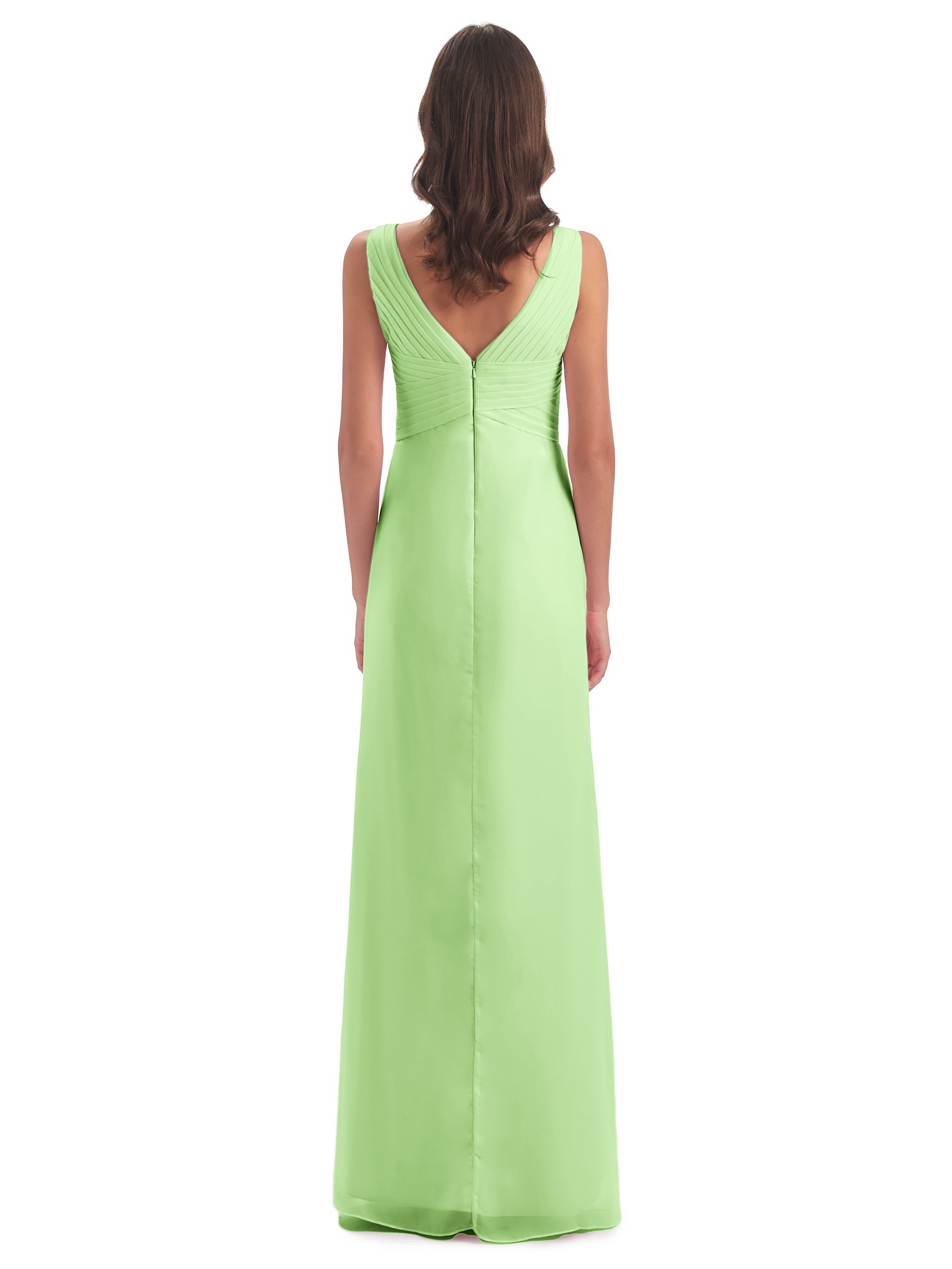 Robe Vert Sauge Demoiselle D Honneur Fendue Devant Mousseline Longue Robes Demoiselle D'Honneur