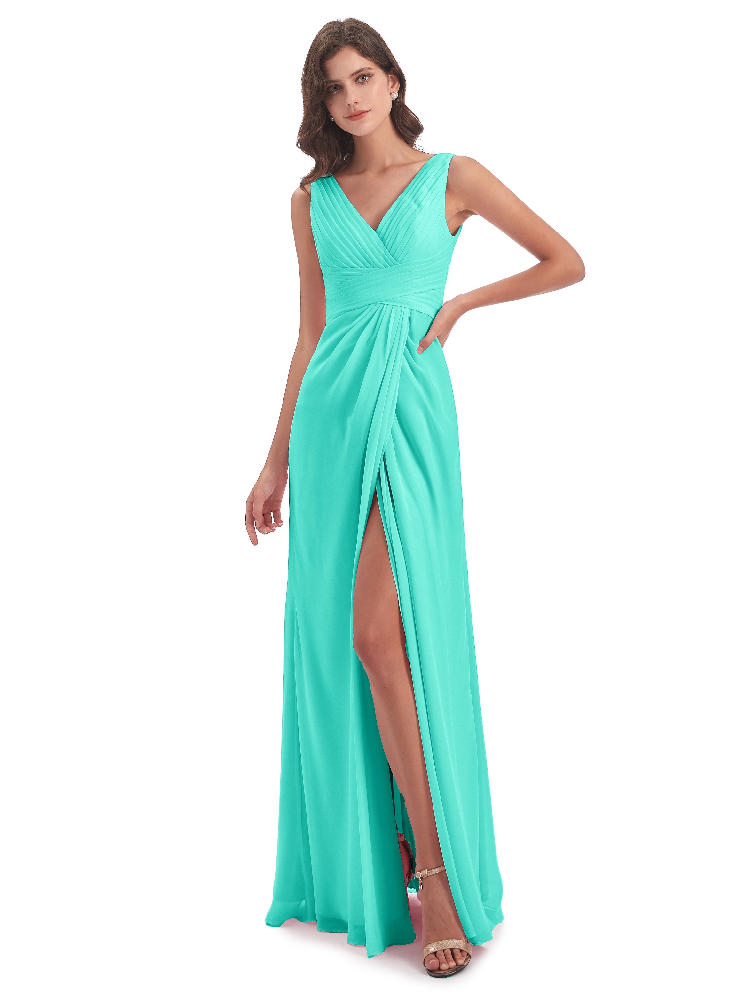 Robes De Demoiselle D'Honneur Spa Fendue Devant Mousseline Longue Robes Demoiselle D'Honneur