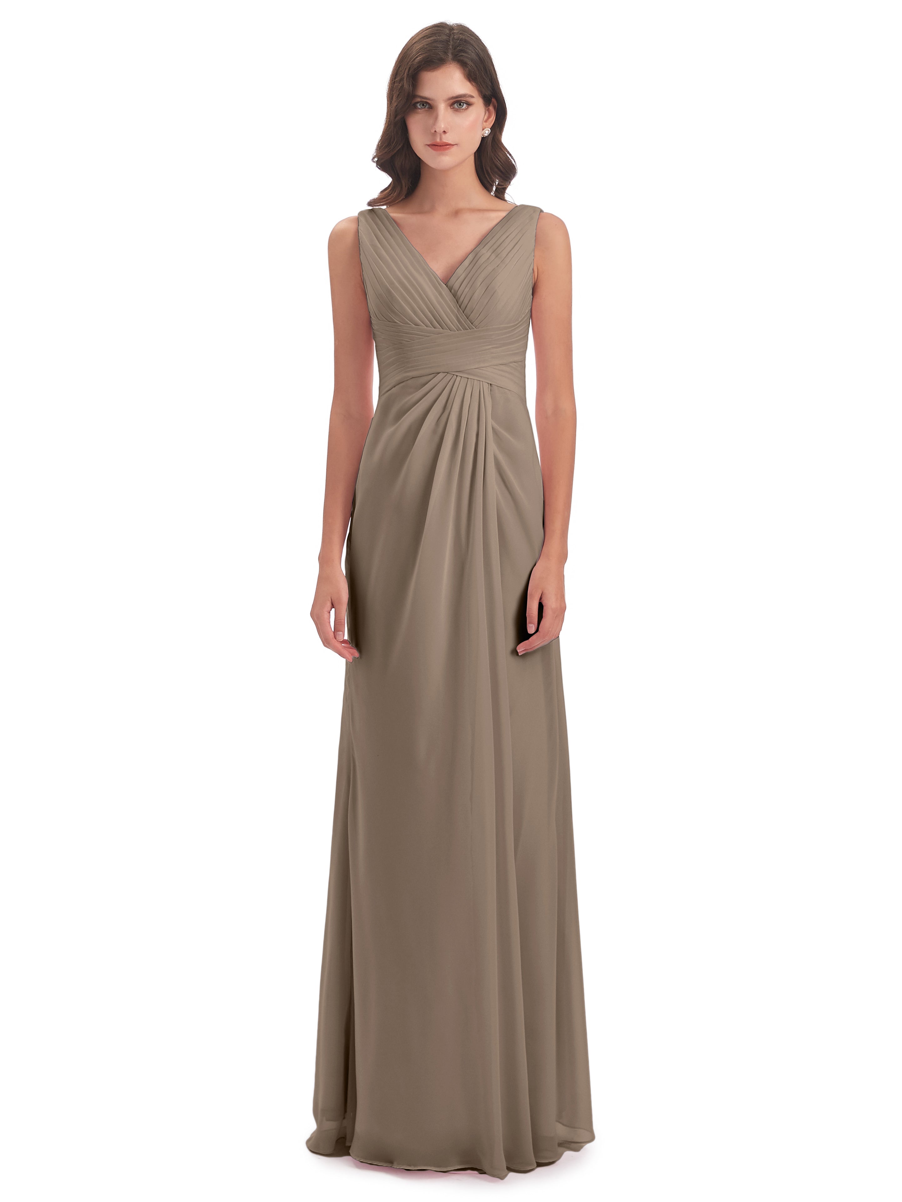 Robe Demoiselle D Honneur Taupe Fendue Devant Mousseline Longue Robes Demoiselle D'Honneur