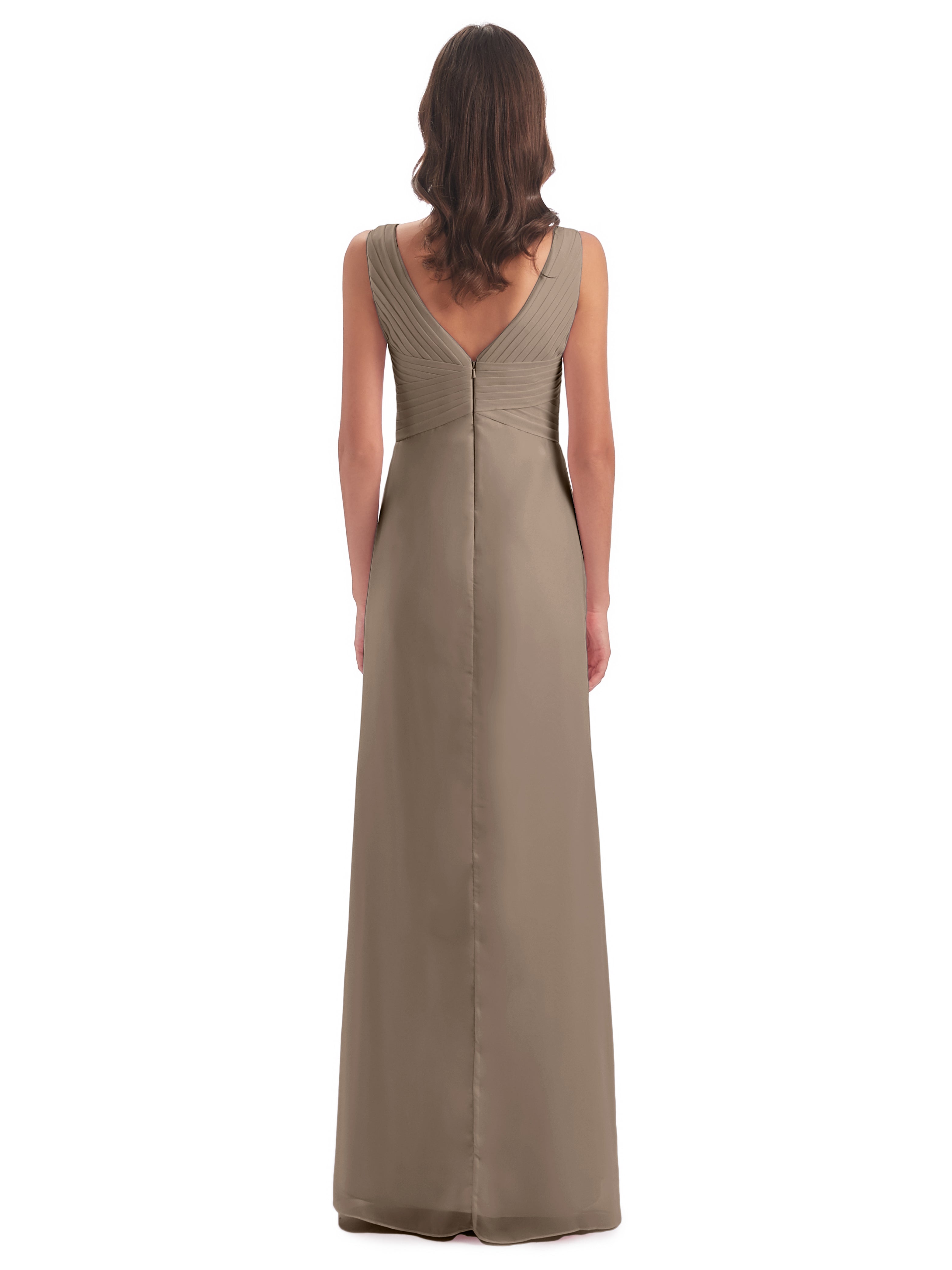 Robe Demoiselle D Honneur Taupe Fendue Devant Mousseline Longue Robes Demoiselle D'Honneur