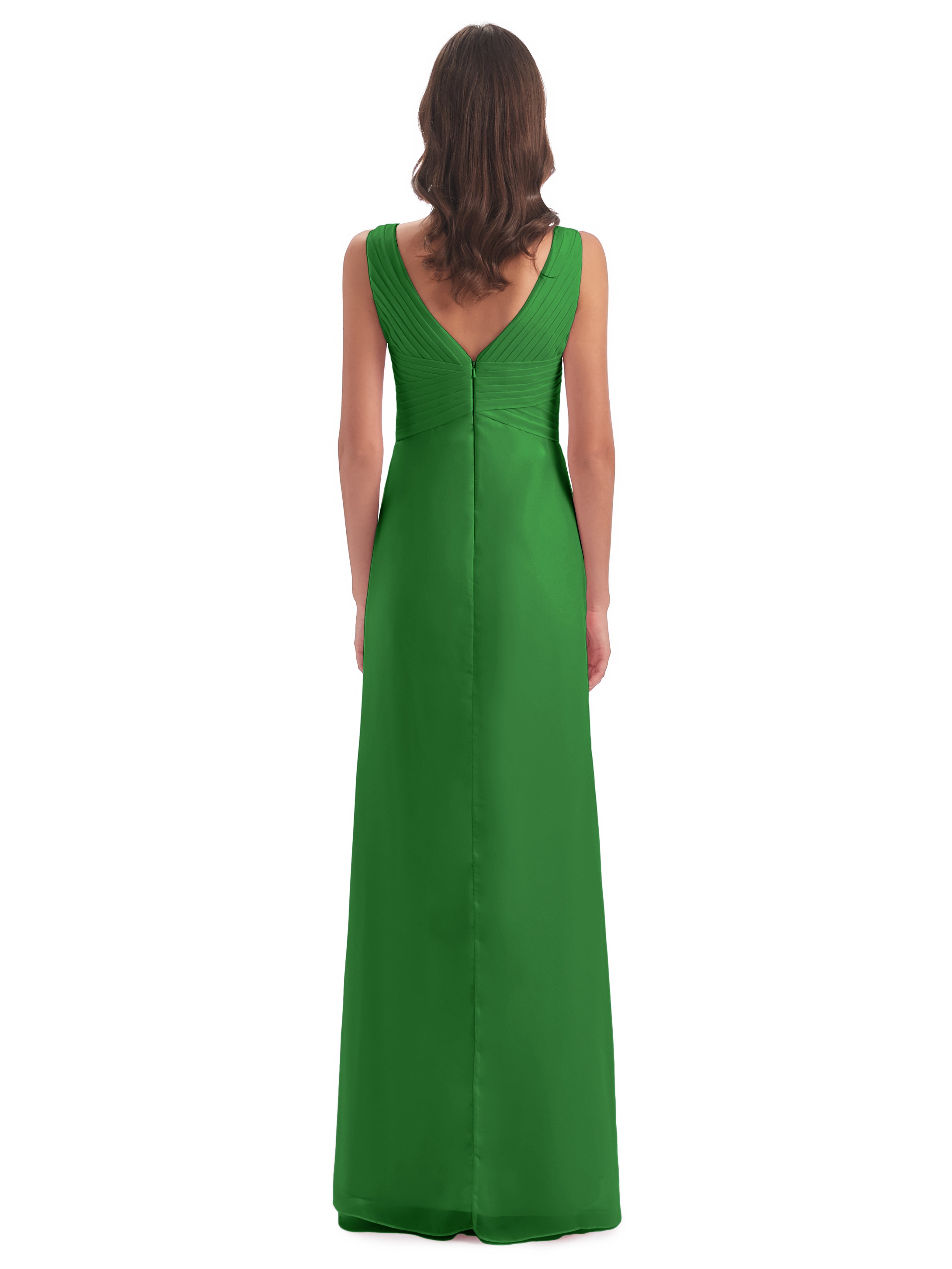 Robe De Demoiselle D'Honneur Verte Fendue Devant Mousseline Longue Robes Demoiselle D'Honneur