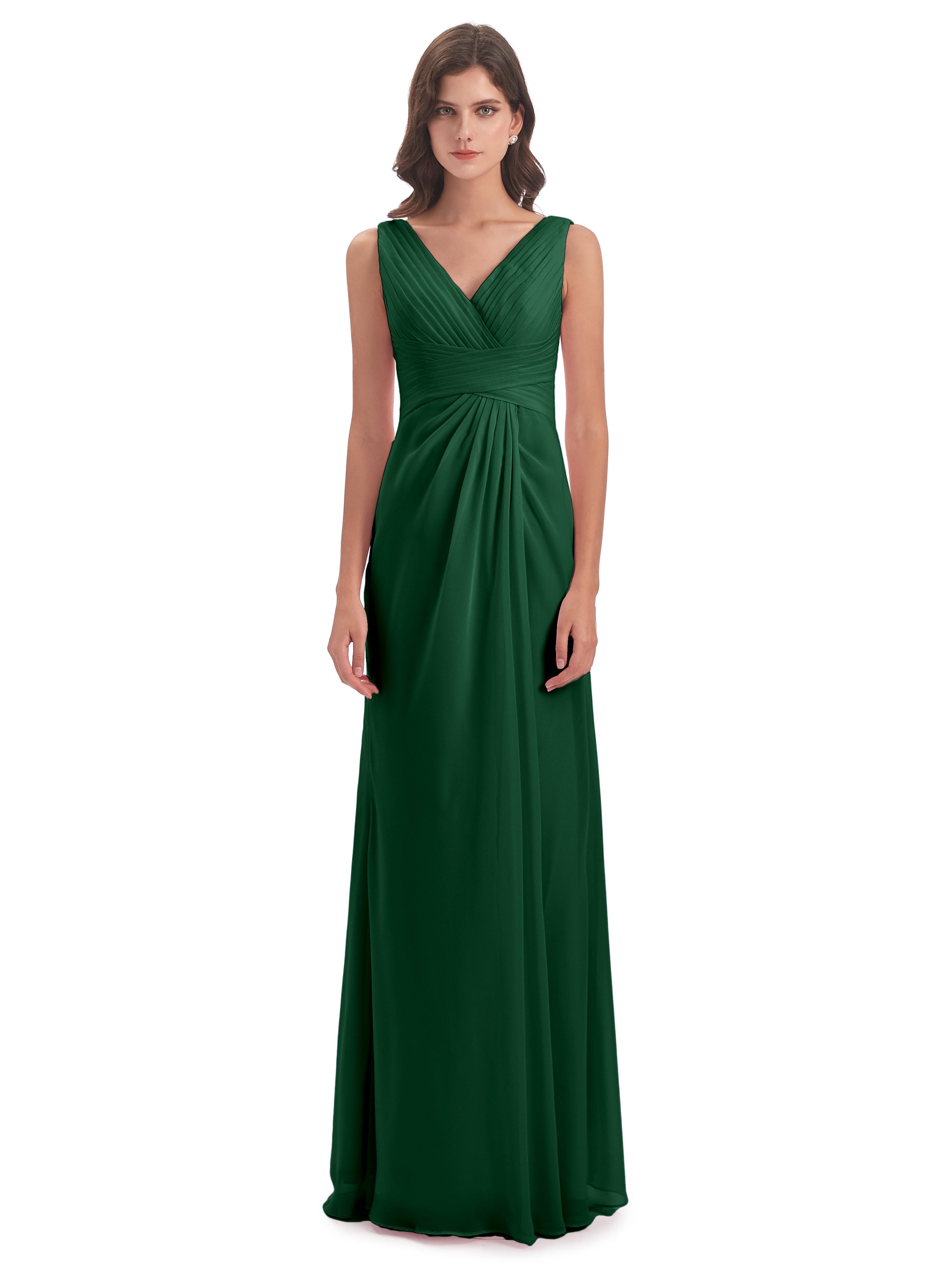 Robe Demoiselle D Honneur Vert Foncé Fendue Devant Mousseline Longue Robes Demoiselle D'Honneur