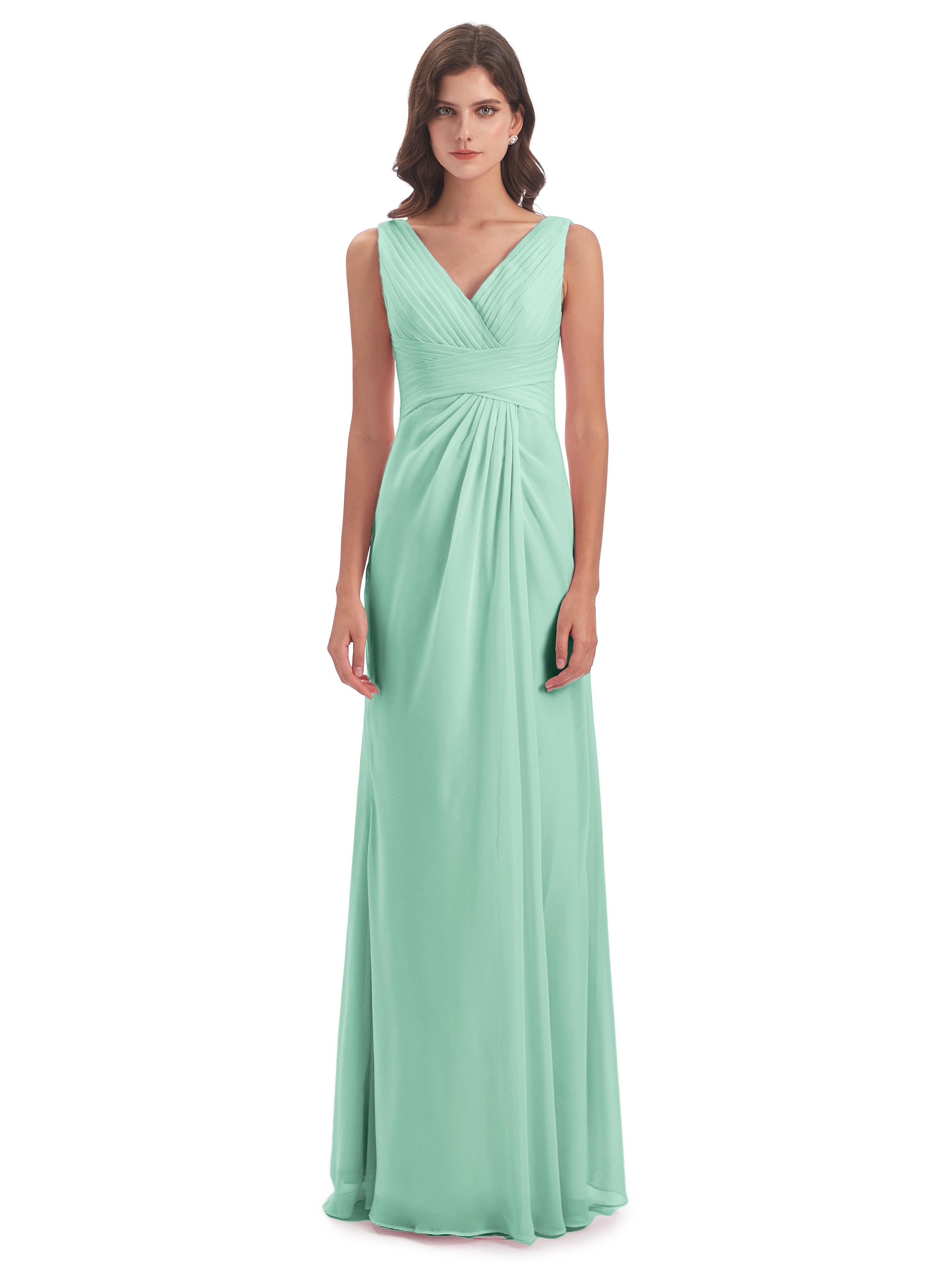 Robe Demoiselle D Honneur Menthe Fendue Devant Mousseline Longue Robes Demoiselle D'Honneur