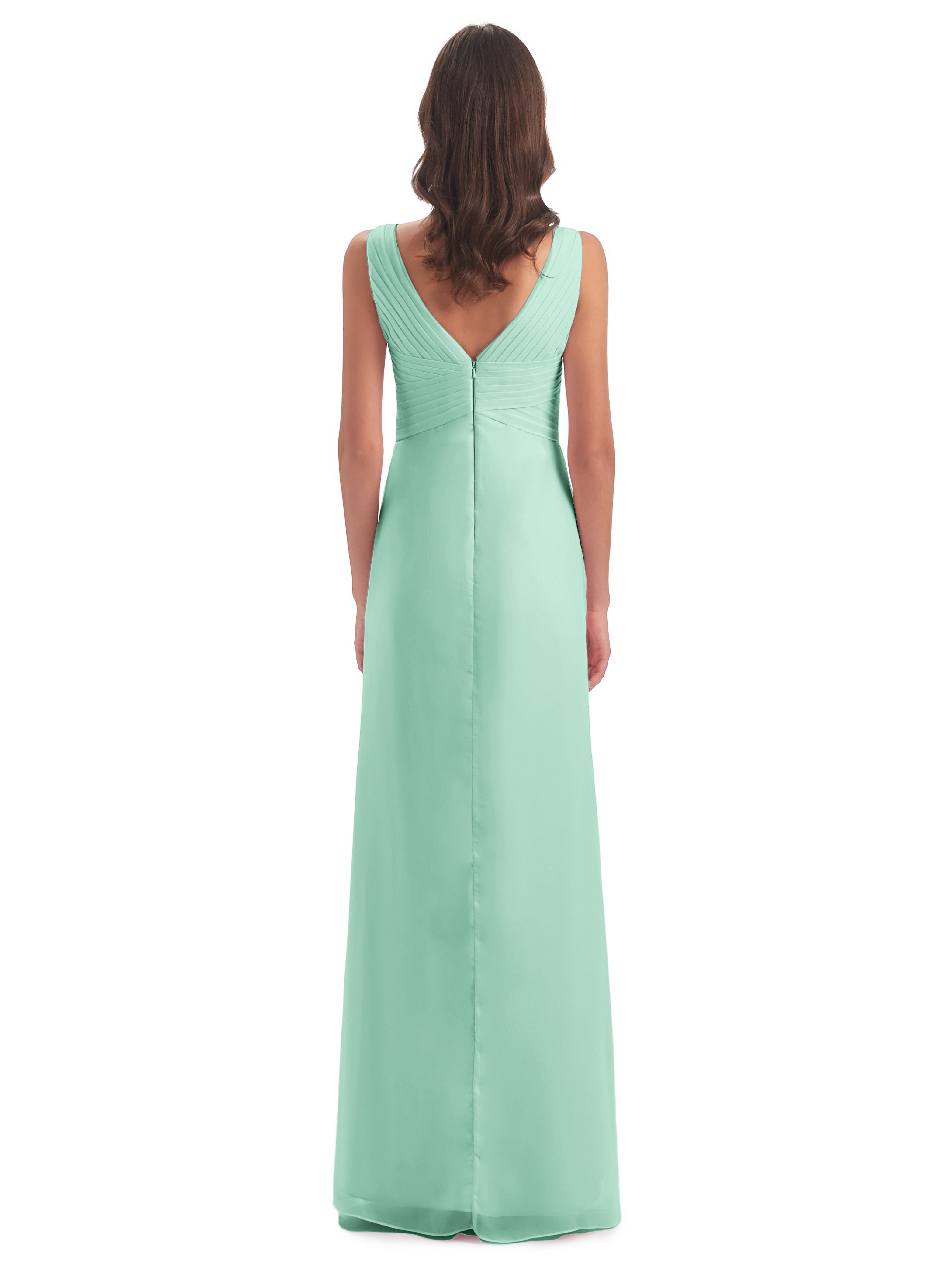 Robe Demoiselle D Honneur Menthe Fendue Devant Mousseline Longue Robes Demoiselle D'Honneur