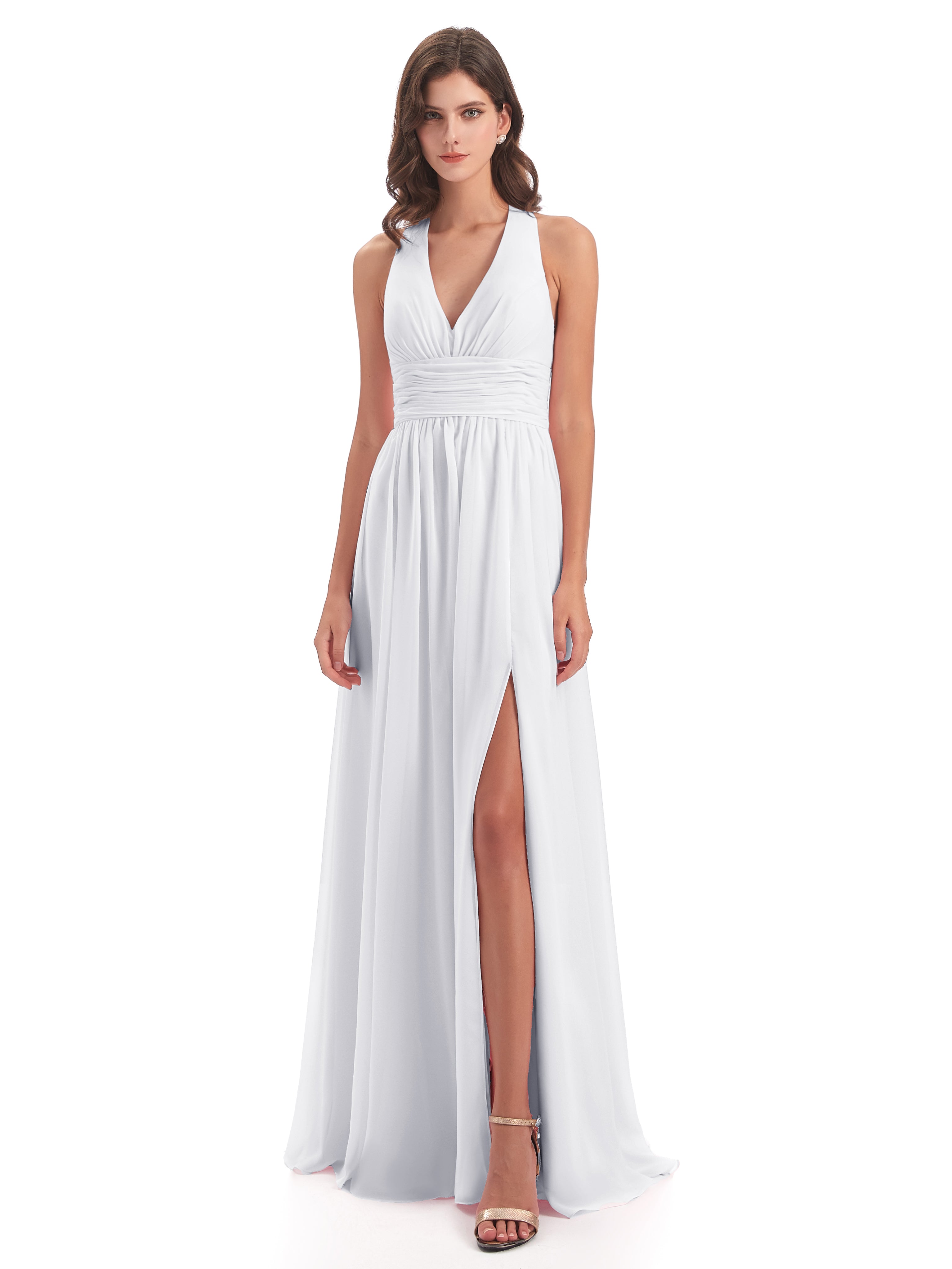 Robe Blanche De Demoiselle D Honneur Nœud Papillon Fendue Devant Robes Demoiselle D'Honneur