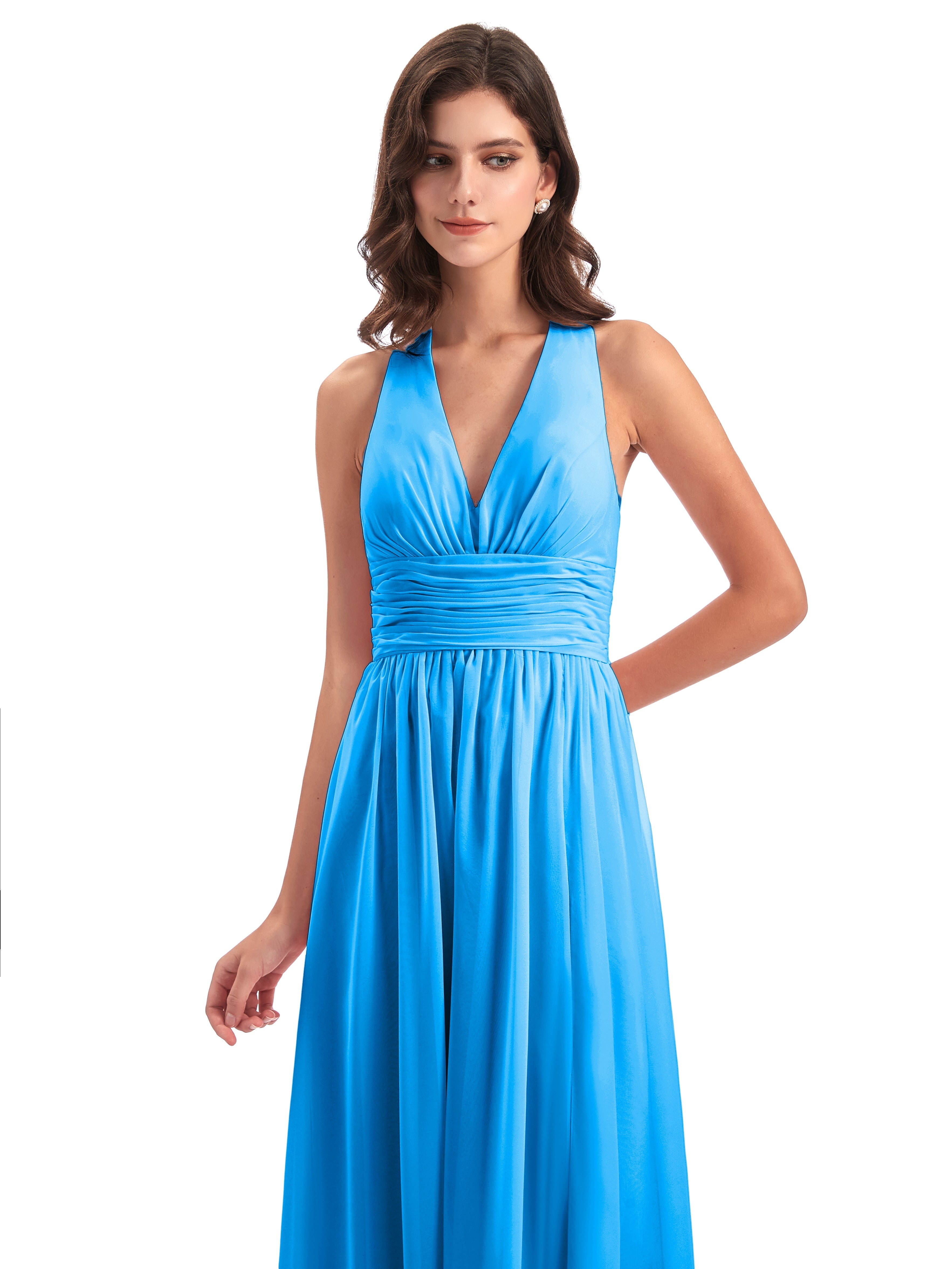 Robes De Demoiselle D'Honneur Bleu Océan Nœud Papillon Fendue Devant Robes Demoiselle D'Honneur
