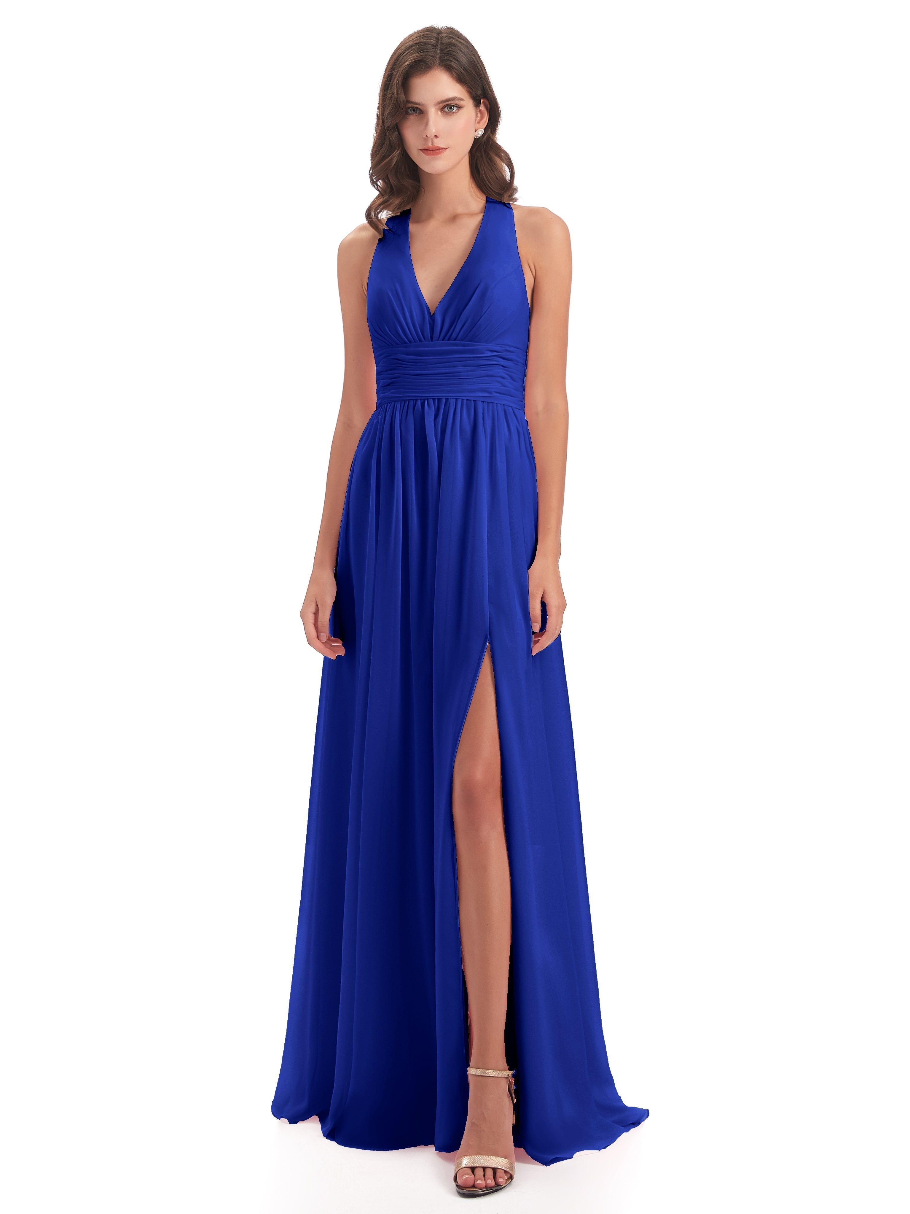 Robe De Demoiselle D Honneur Bleu Roi Nœud Papillon Fendue Devant Robes Demoiselle D'Honneur