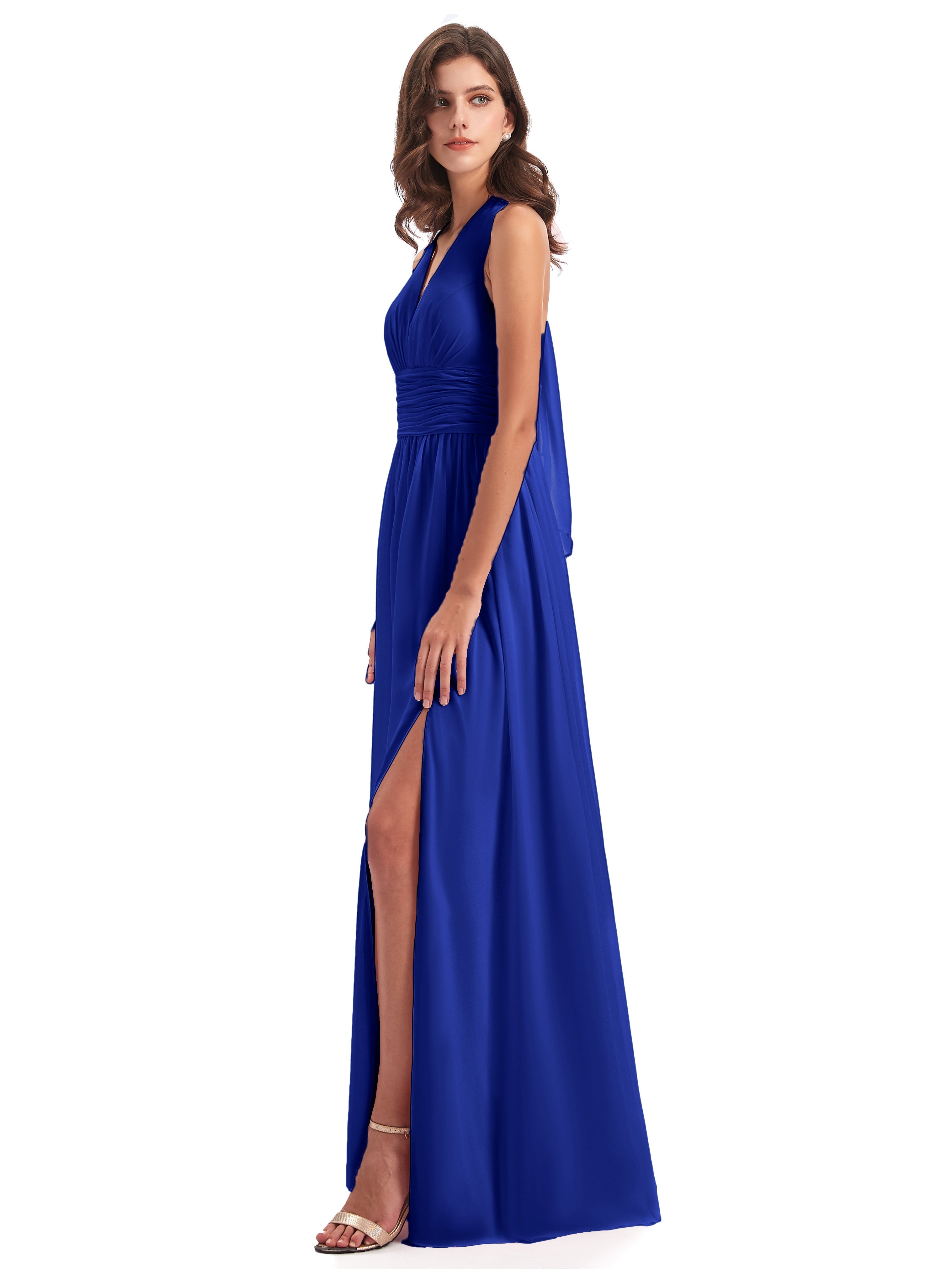 Robe De Demoiselle D Honneur Bleu Roi Nœud Papillon Fendue Devant Robes Demoiselle D'Honneur