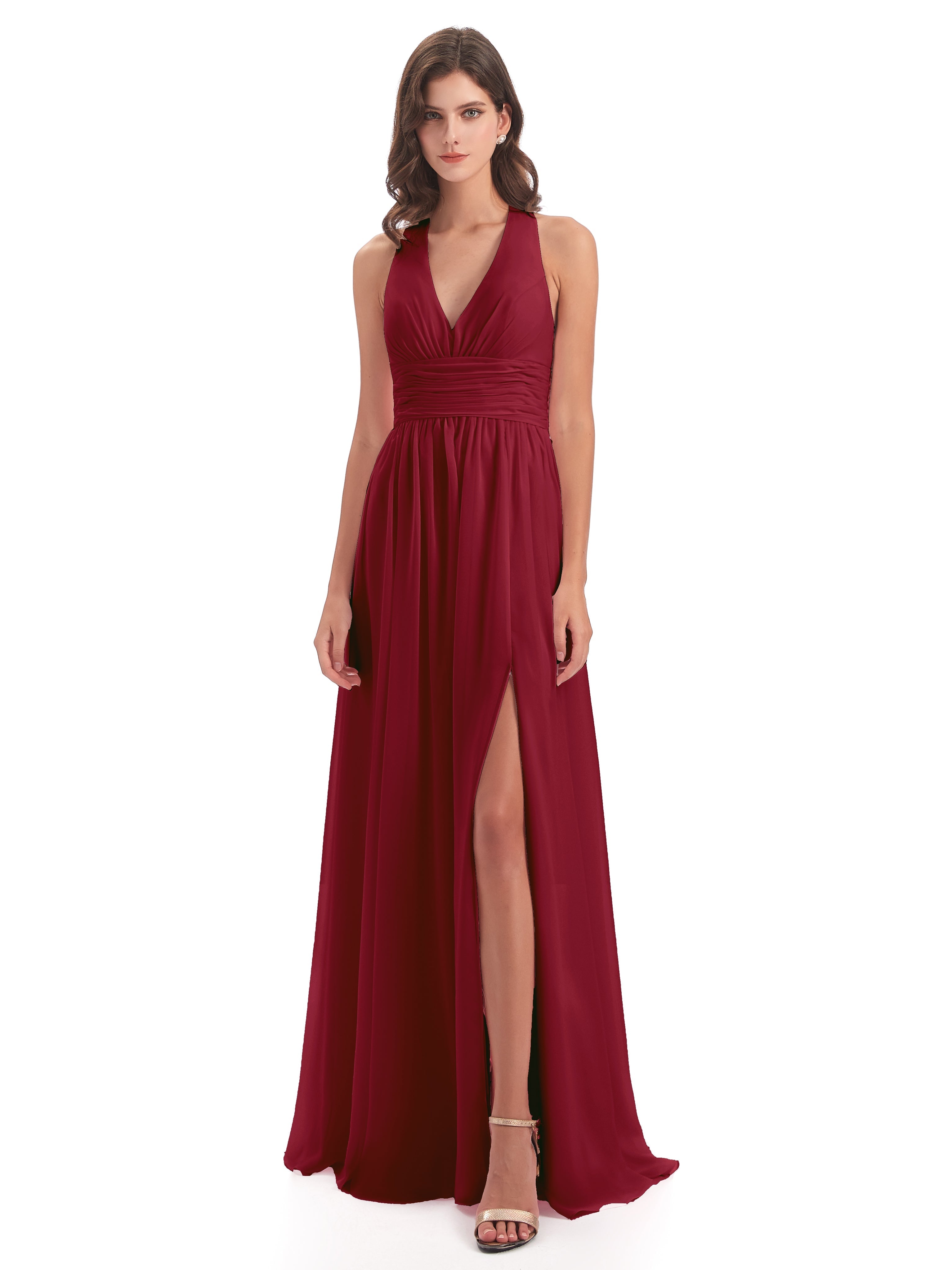 Robe Bordeaux Mariage Demoiselle D Honneur Nœud Papillon Fendue Devant Robes Demoiselle D'Honneur