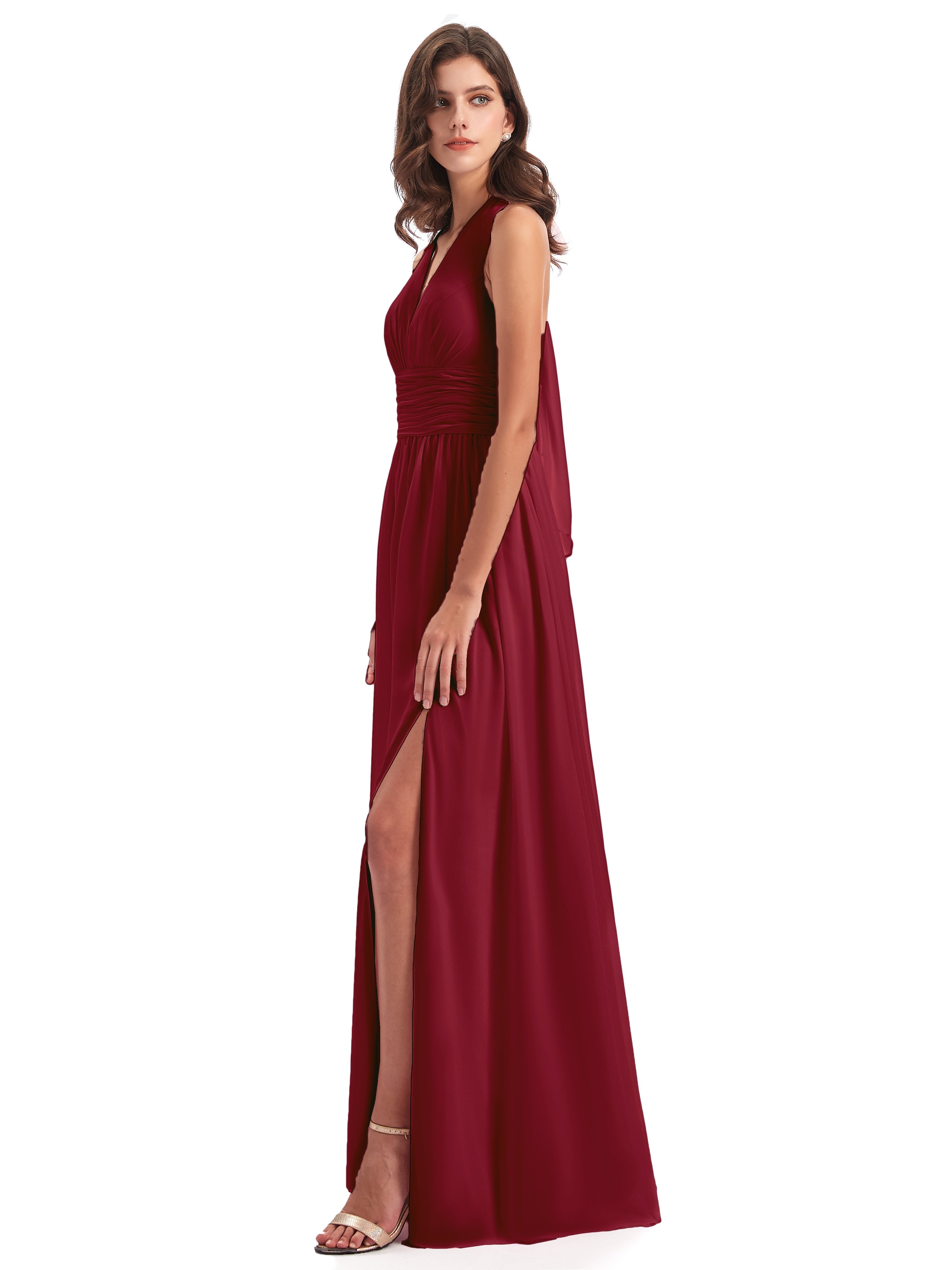 Robe Bordeaux Mariage Demoiselle D Honneur Nœud Papillon Fendue Devant Robes Demoiselle D'Honneur