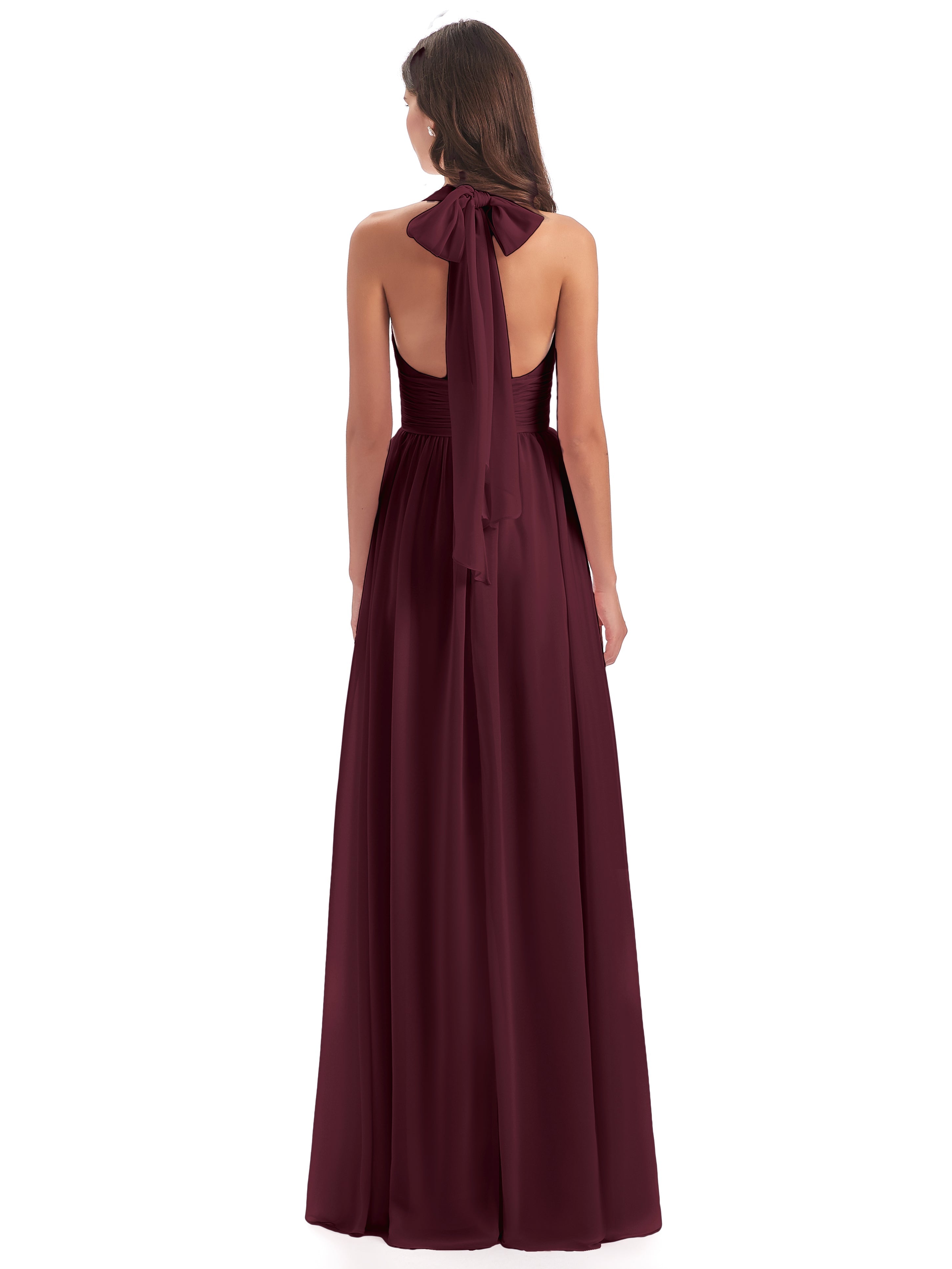 Robes De Demoiselle D'Honneur Cabernet Nœud Papillon Fendue Devant Robes Demoiselle D'Honneur