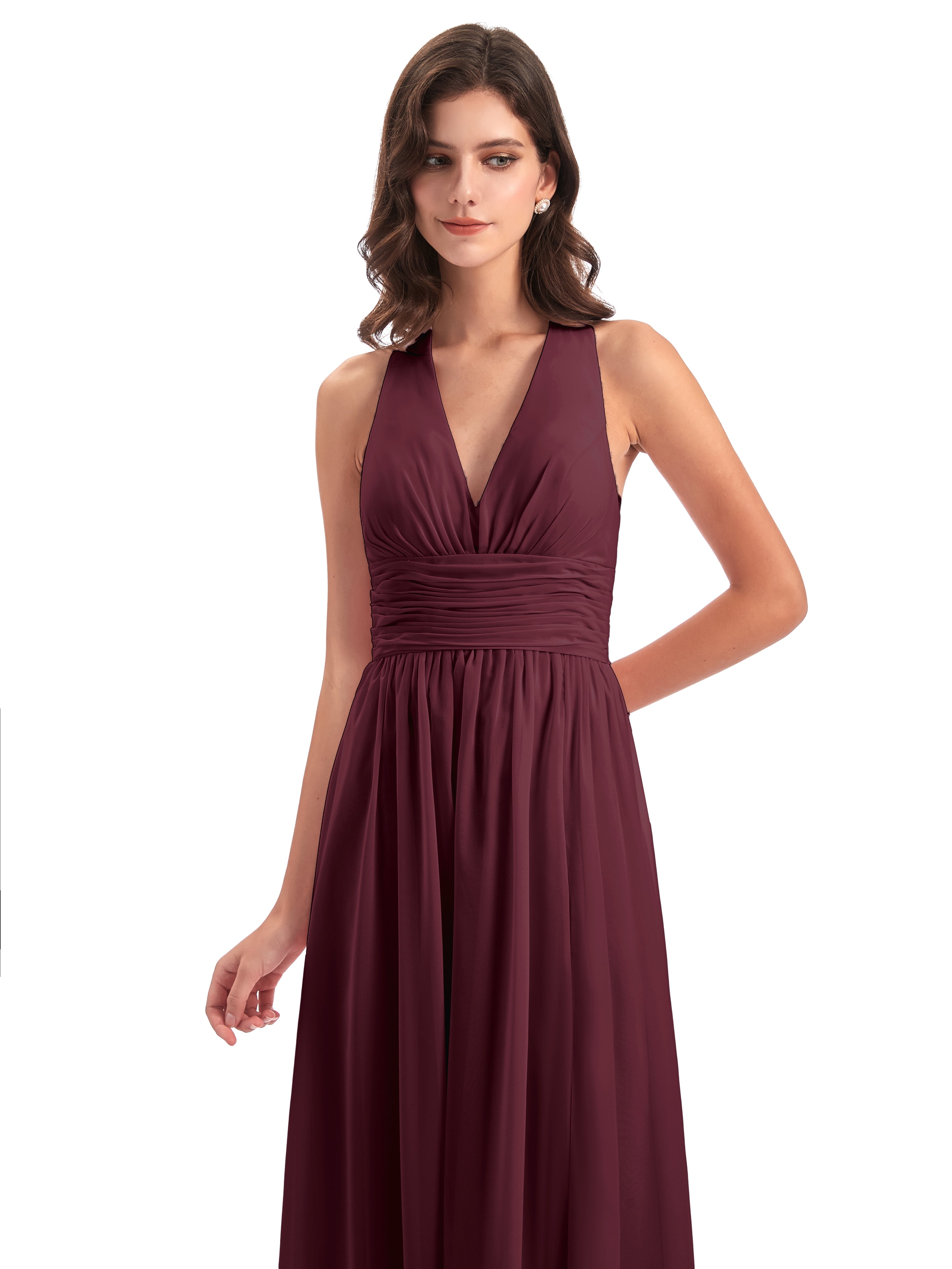 Robes De Demoiselle D'Honneur Cabernet Nœud Papillon Fendue Devant Robes Demoiselle D'Honneur