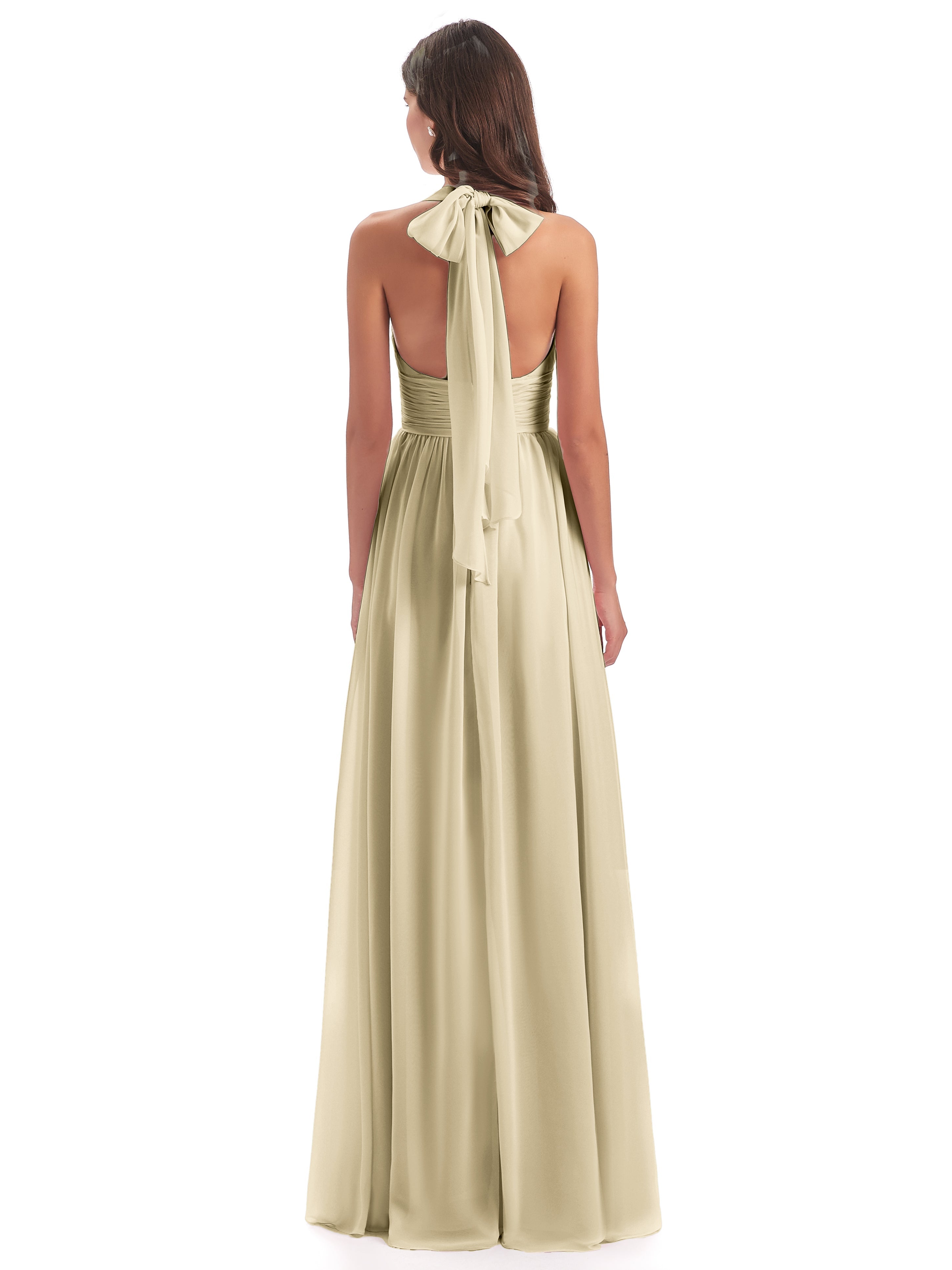 Robe De Demoiselle D Honneur Couleur Champagne Nœud Papillon Fendue Devant Robes Demoiselle D'Honneur