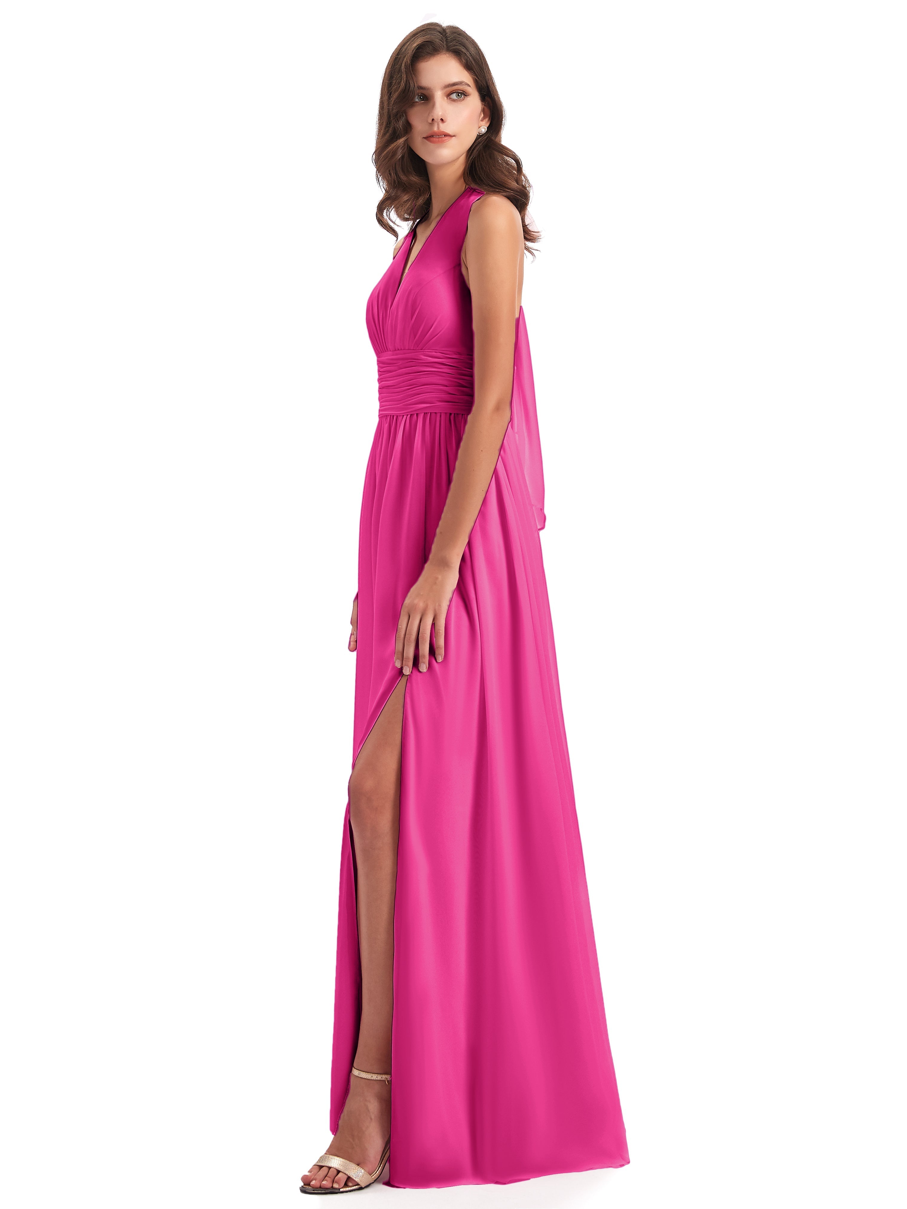 Robe De Demoiselle D Honneur Fuchsia Nœud Papillon Fendue Devant Robes Demoiselle D'Honneur