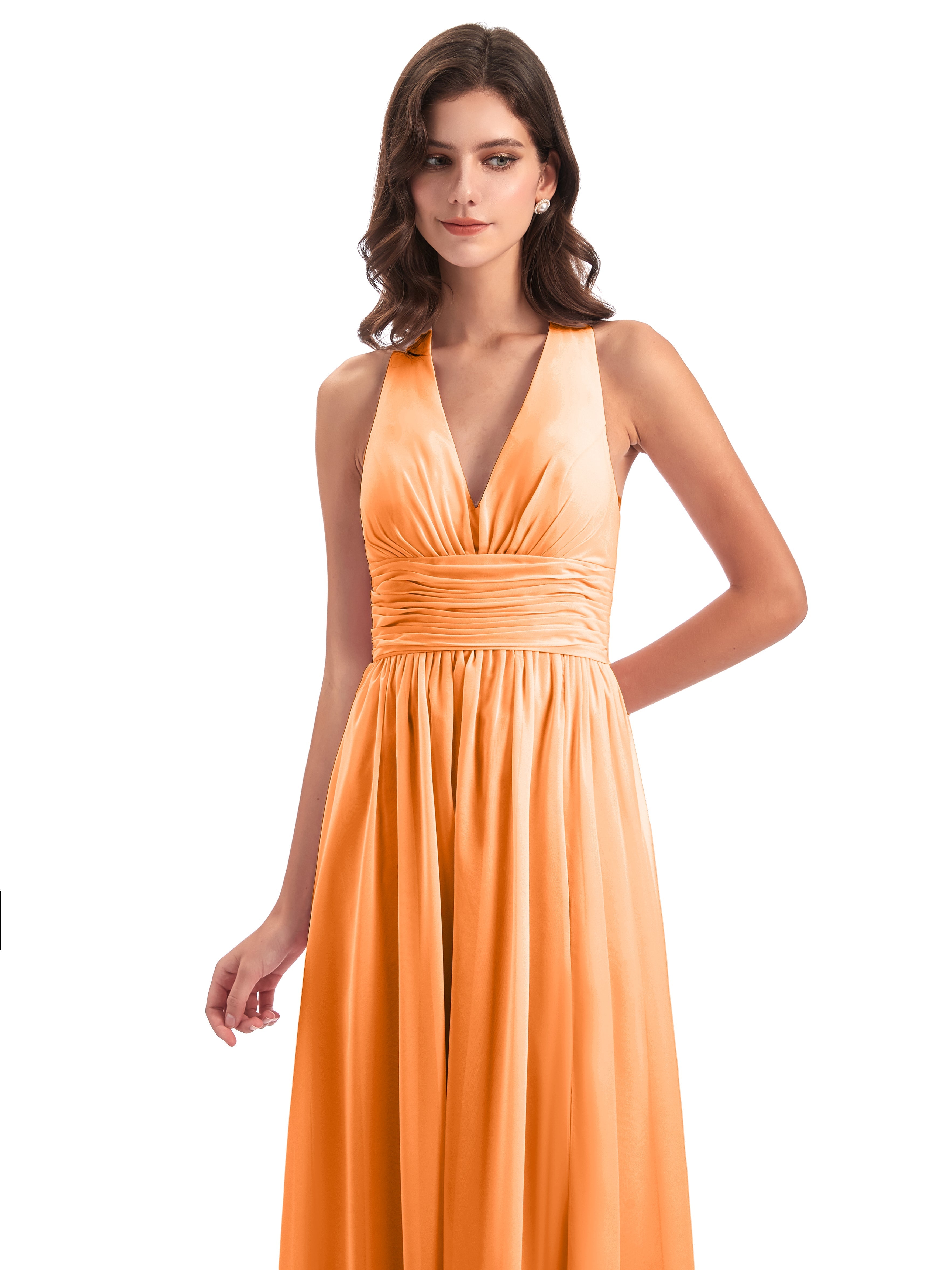 Robe Mousseline Orange Nœud Papillon Fendue Devant Robes Demoiselle D'Honneur