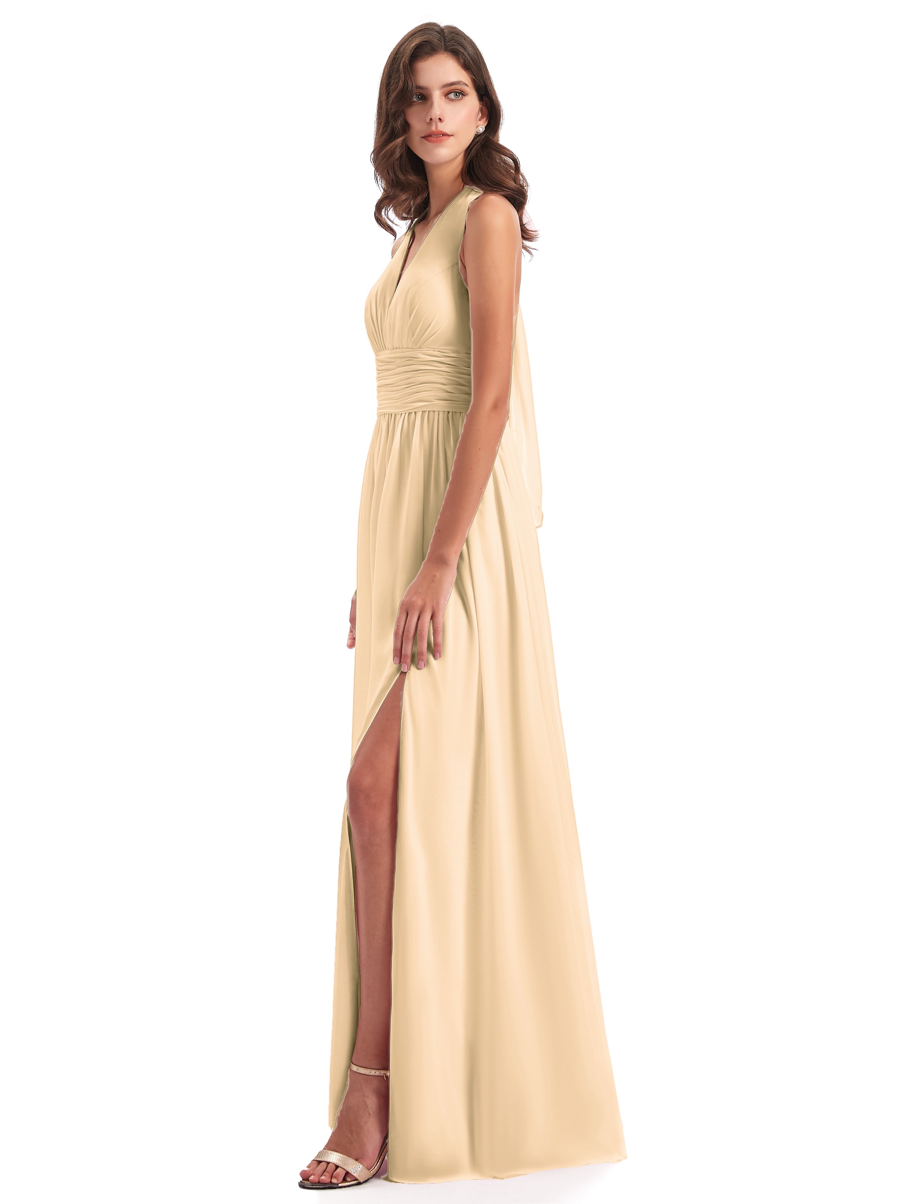 Robe Demoiselle D Honneur Rose Peche Nœud Papillon Fendue Devant Robes Demoiselle D'Honneur