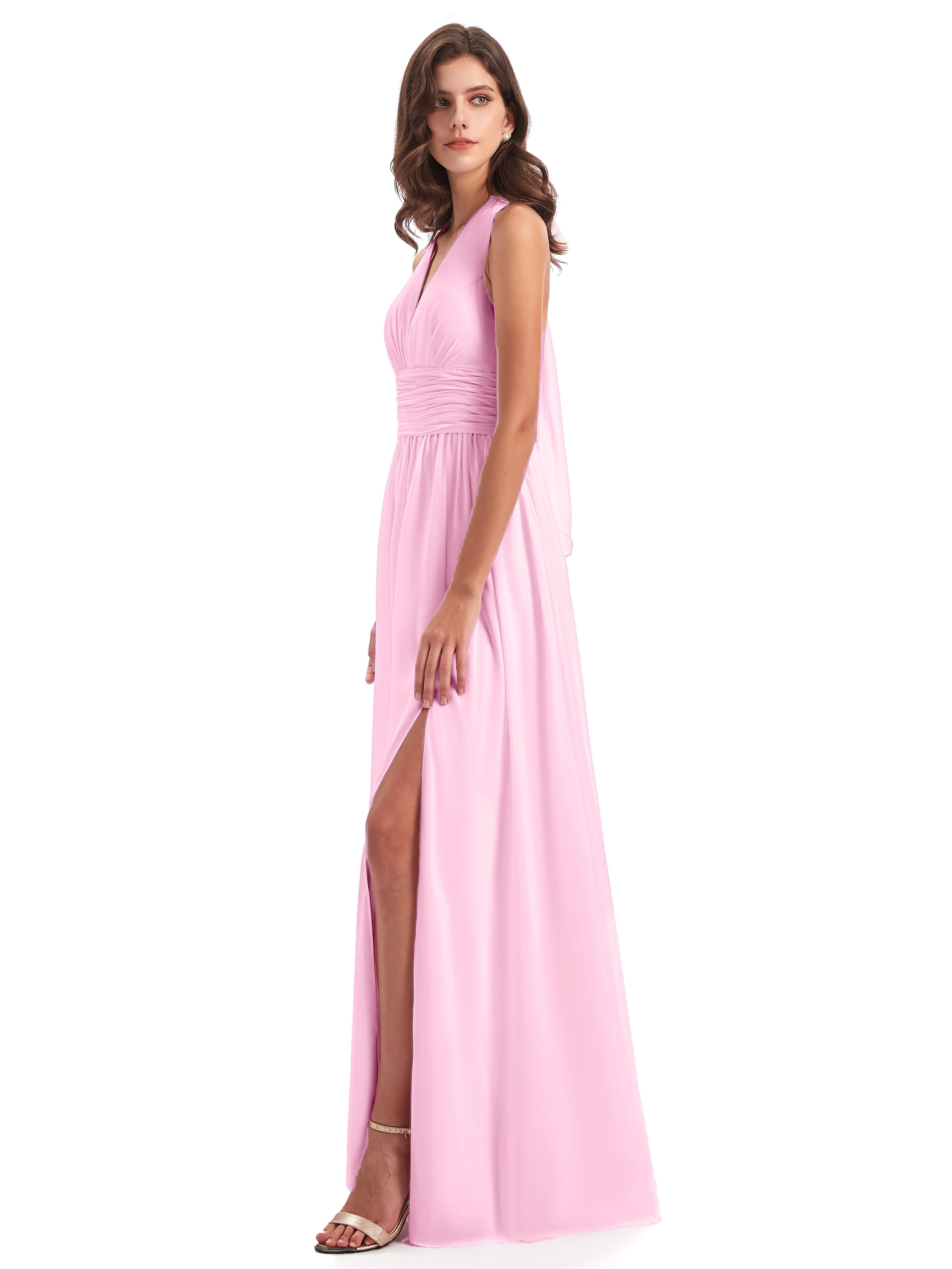 Robes De Demoiselle D'Honneur Rose Bonbon Nœud Papillon Fendue Devant Robes Demoiselle D'Honneur