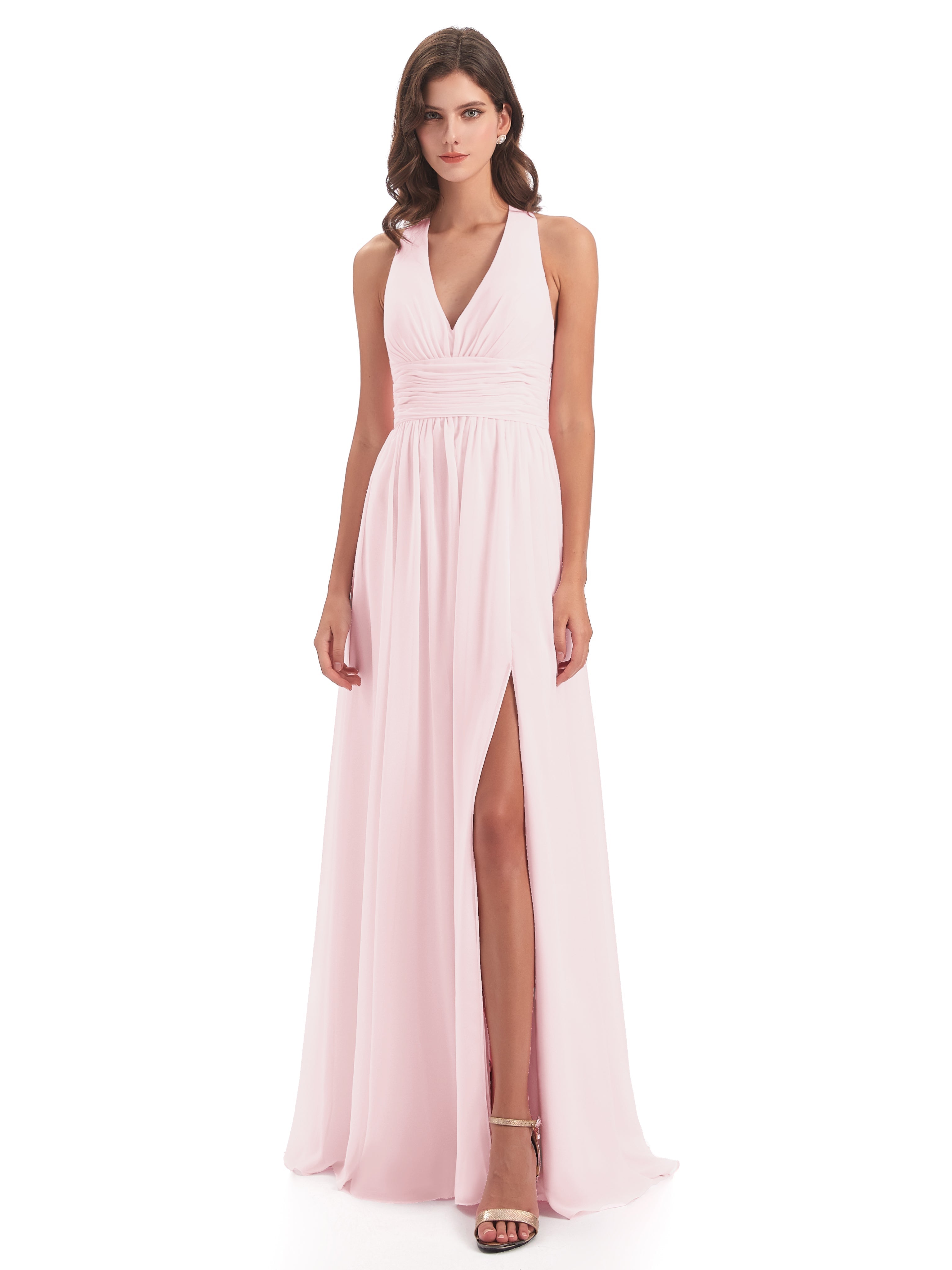 Robe Demoiselles D Honneur Rose Pale Nœud Papillon Fendue Devant Robes Demoiselle D'Honneur