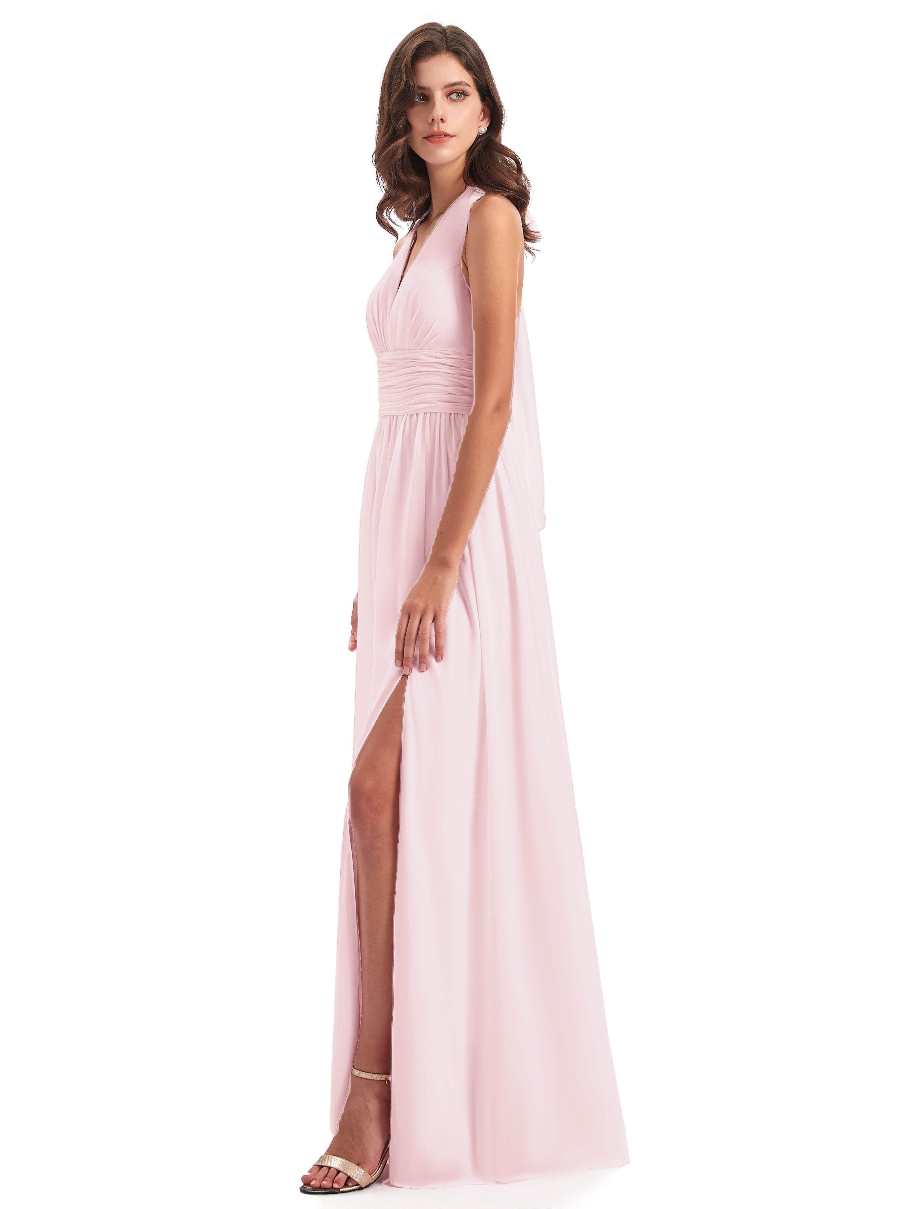 Robe Demoiselles D Honneur Rose Pale Nœud Papillon Fendue Devant Robes Demoiselle D'Honneur