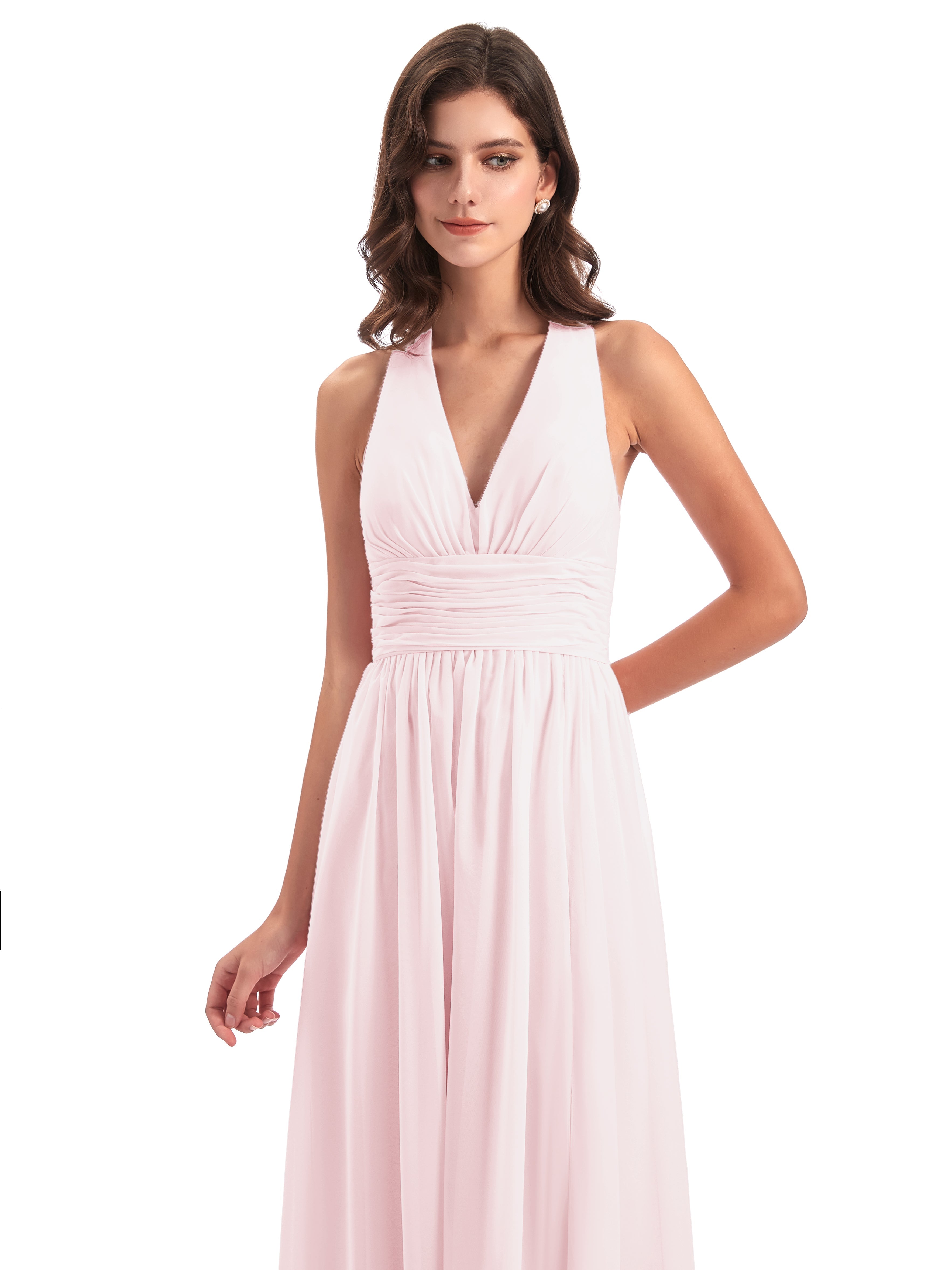 Robe Demoiselles D Honneur Rose Pale Nœud Papillon Fendue Devant Robes Demoiselle D'Honneur
