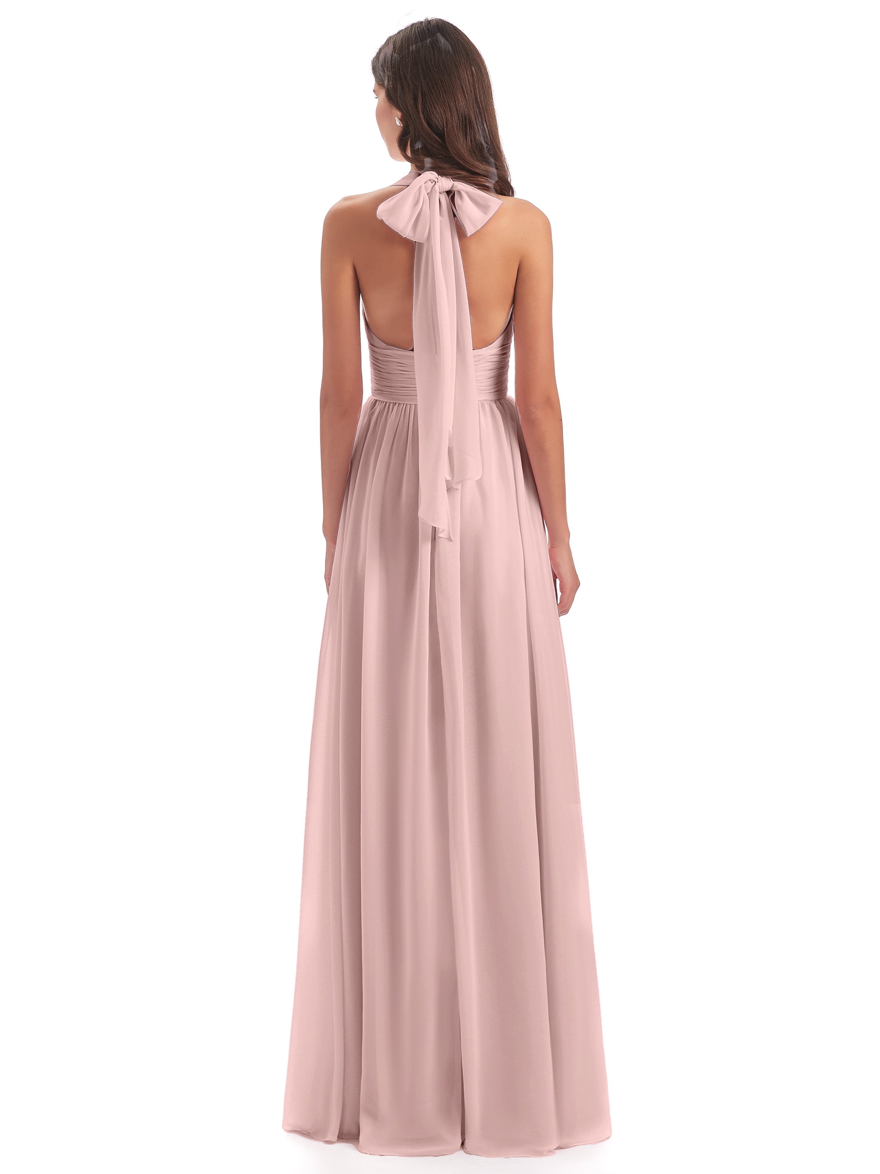 Toutes Les Robes De Demoiselle D'Honneur De Rose Poudrée Nœud Papillon Fendue Devant Robes Demoiselle D'Honneur