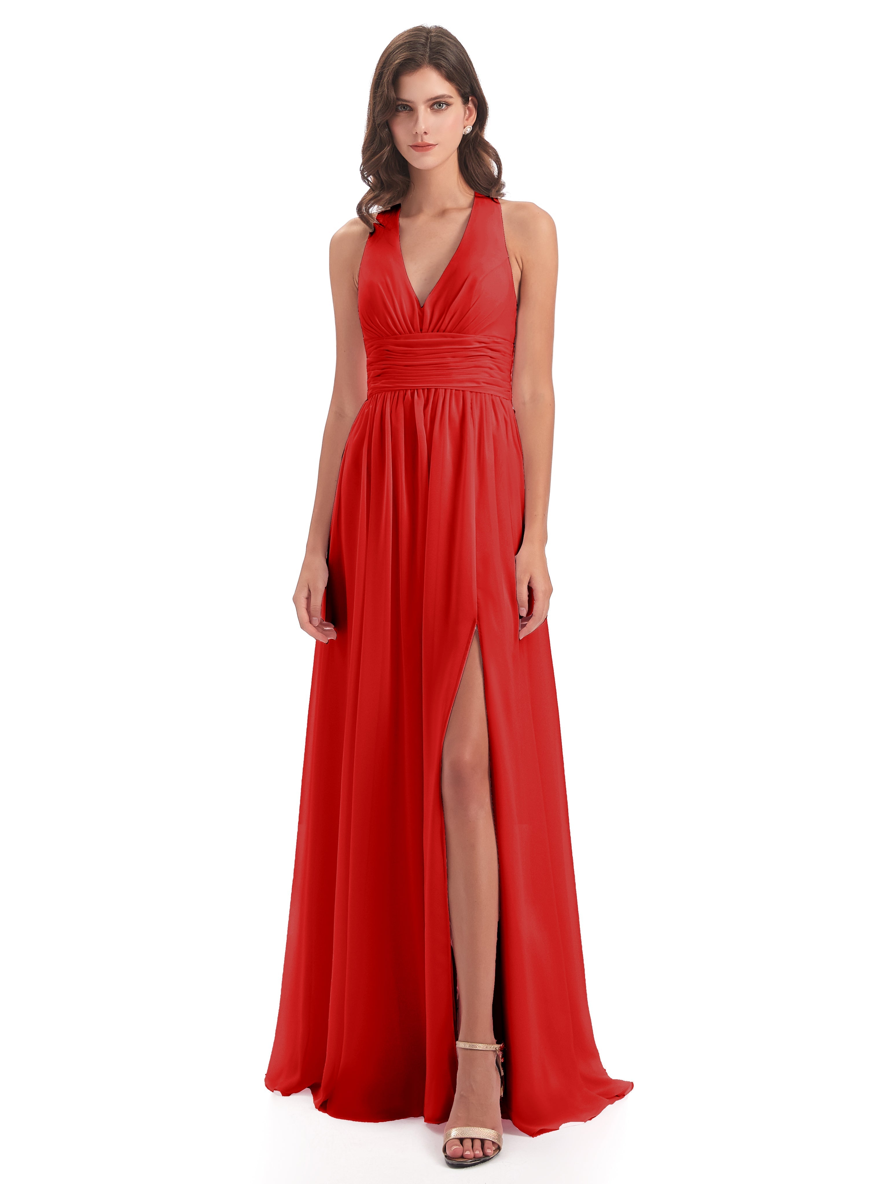 Robe Demoiselle Dhonneur Rouge Nœud Papillon Fendue Devant Robes Demoiselle D'Honneur