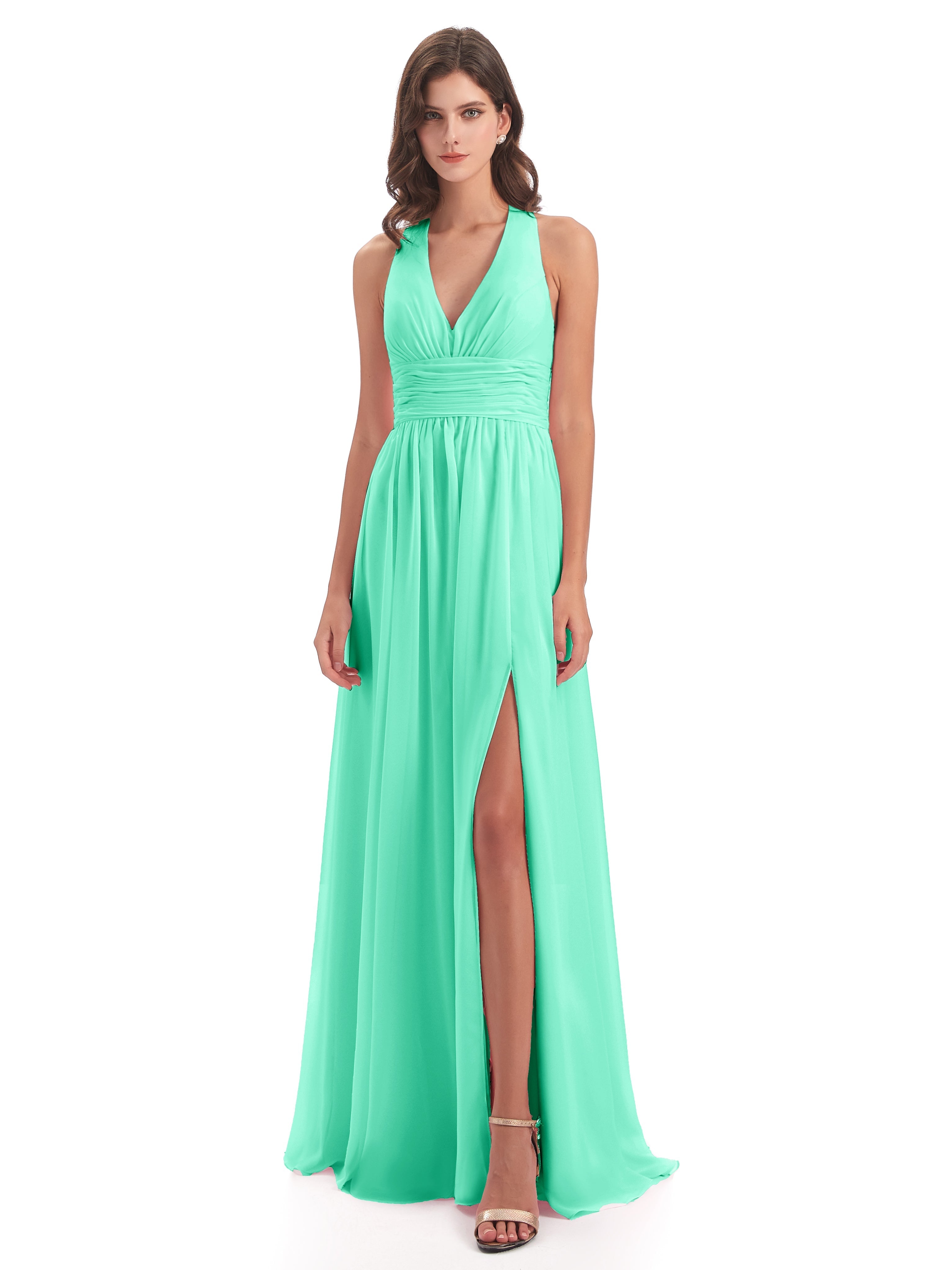 Robe De Demoiselle D Honneur Turquoise Nœud Papillon Fendue Devant Robes Demoiselle D'Honneur