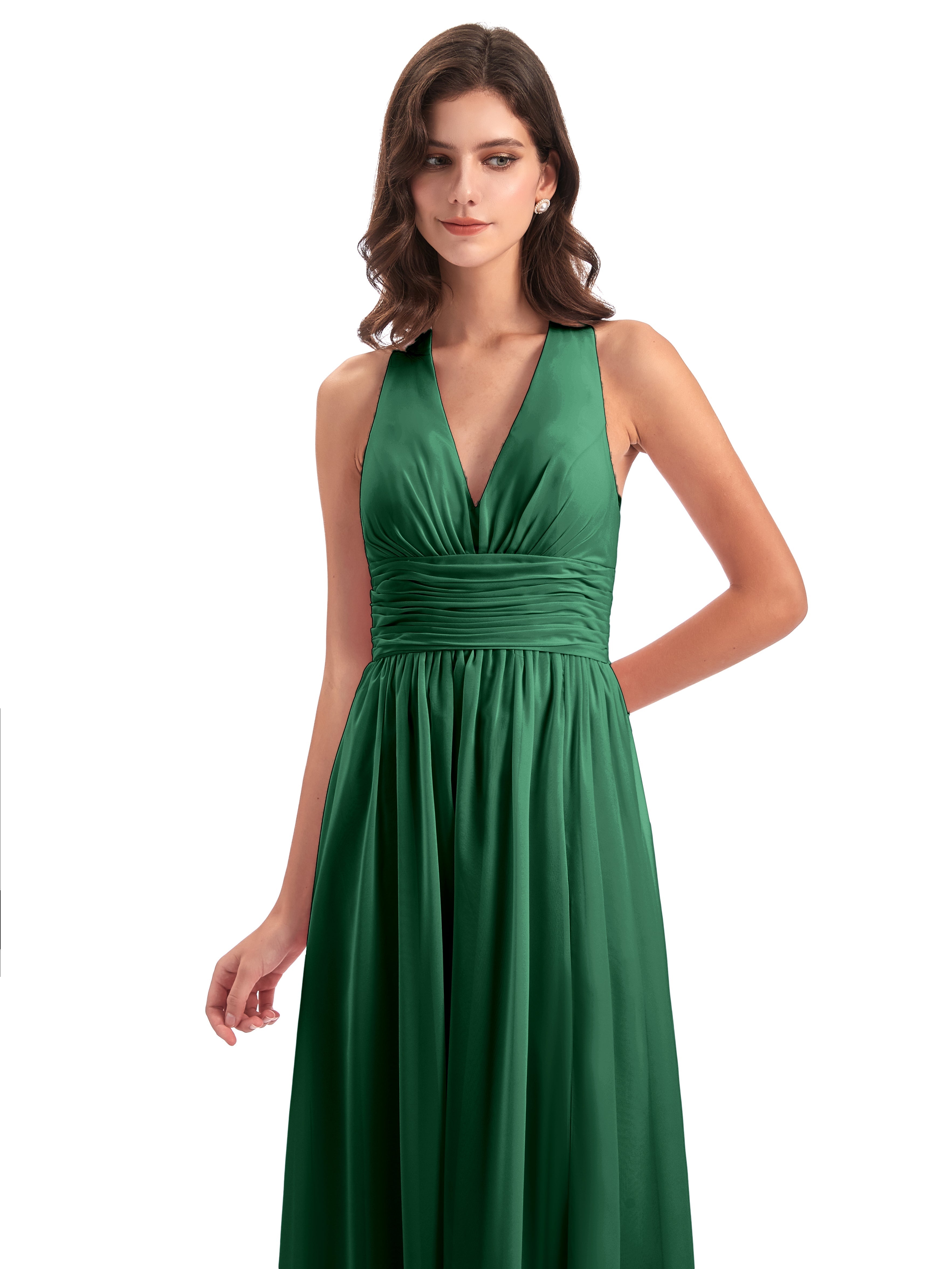 Robes De Demoiselle D'Honneur Vert Foncé Nœud Papillon Fendue Devant Robes Demoiselle D'Honneur