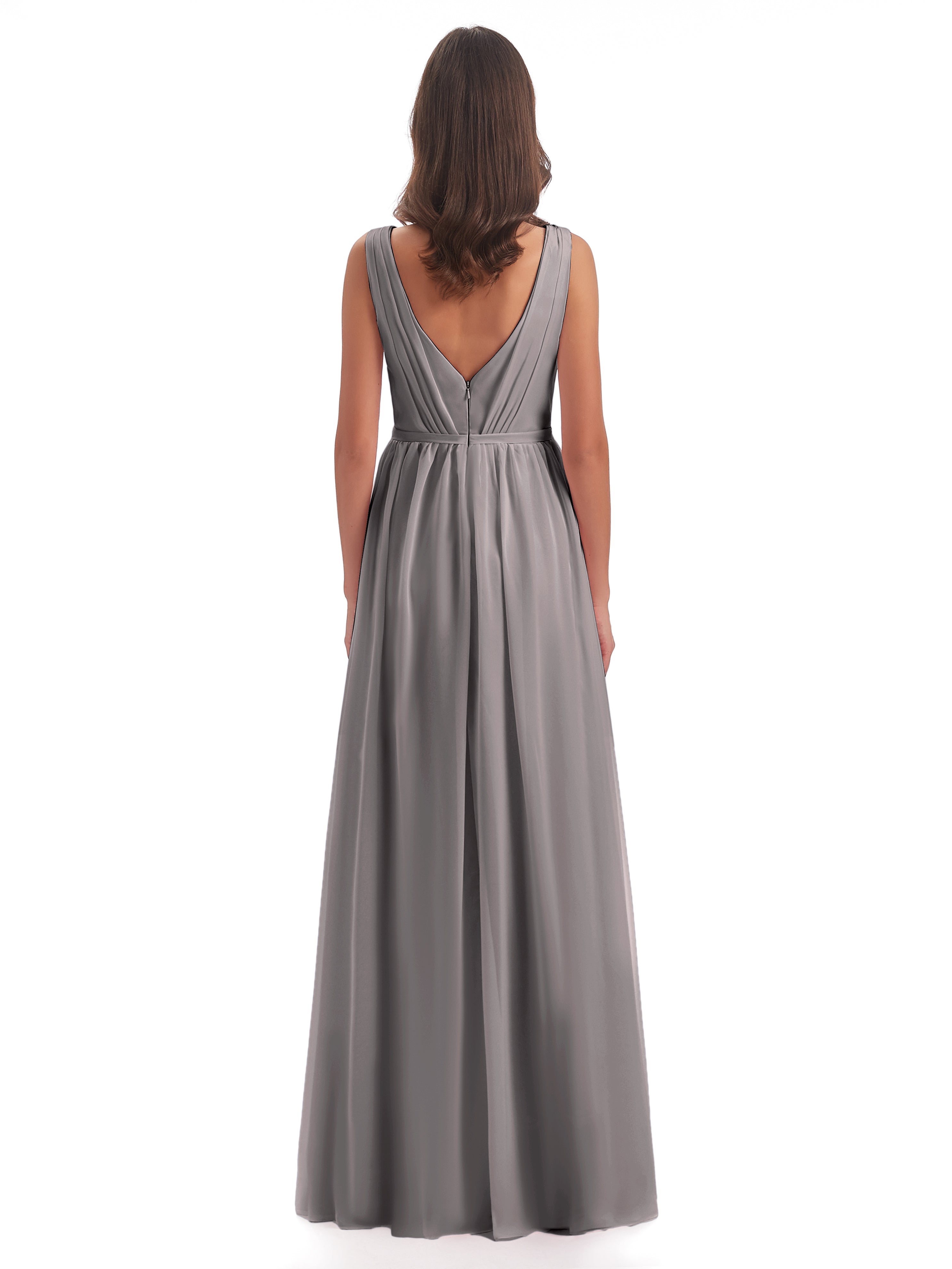 Robe Demoiselle D Honneur Argentée Fourreau/Colonne Col V Mousseline Robes Demoiselle D'Honneur