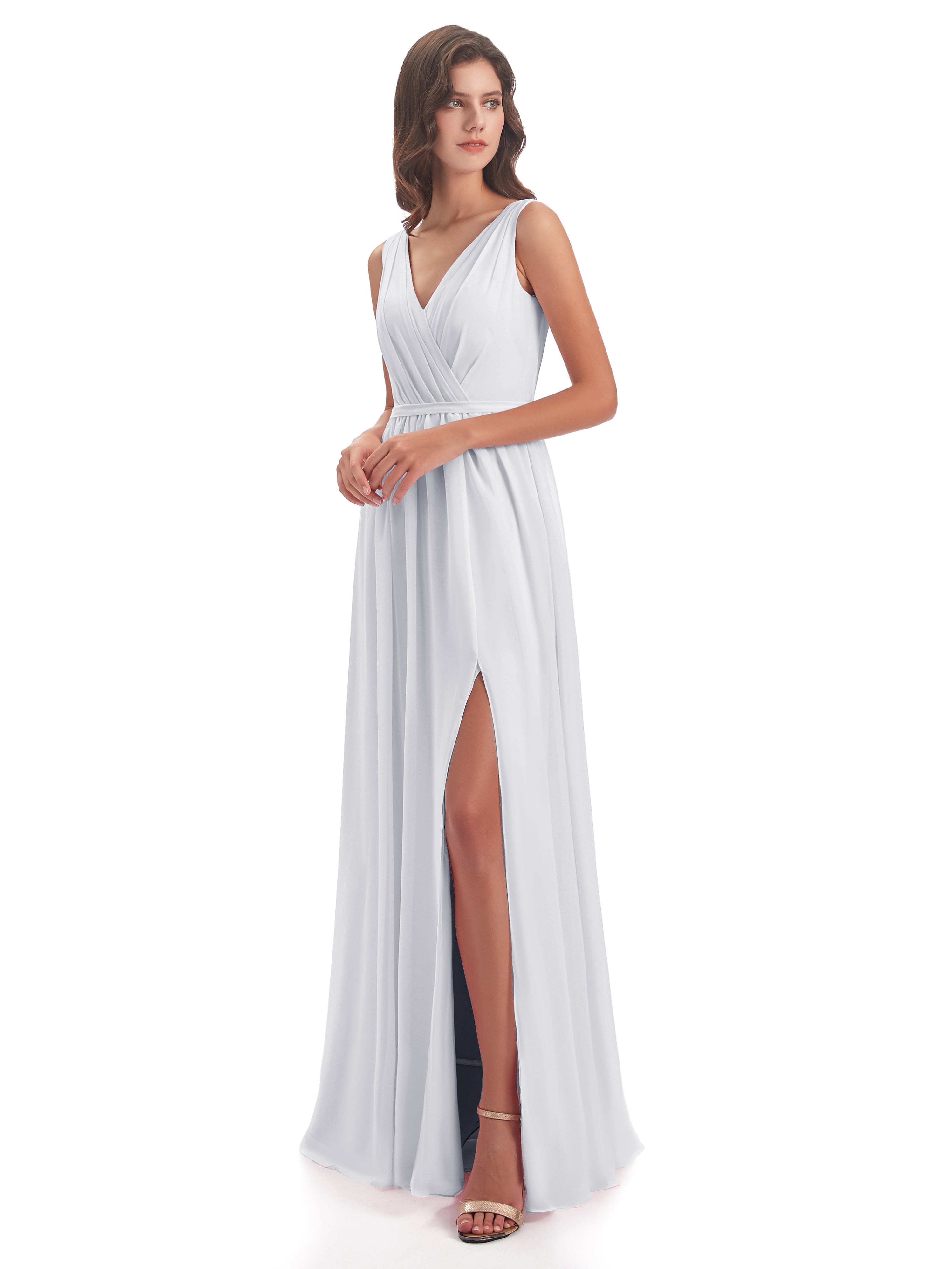 Robe Blanche Des Demoiselles Fourreau/Colonne Col V Mousseline Robes Demoiselle D'Honneur