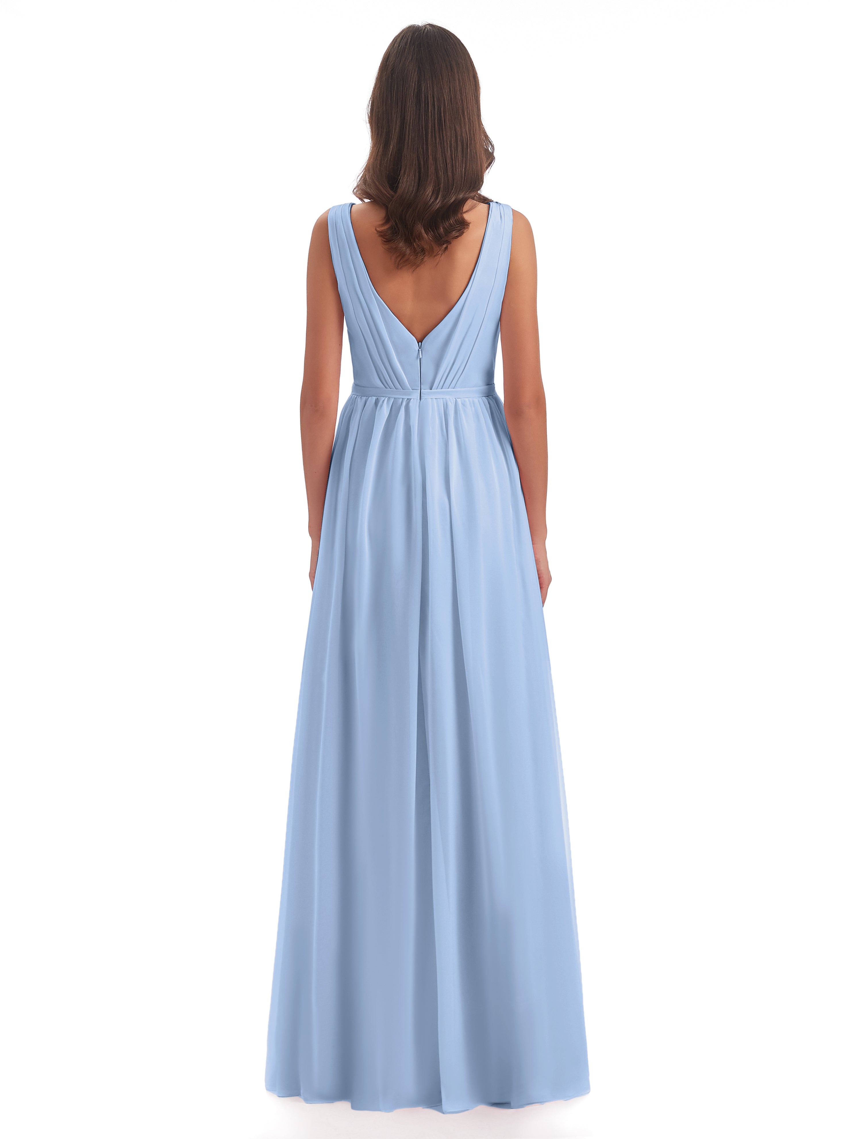 Demoiselle D Honneur Bleu Ciel Fourreau/Colonne Col V Mousseline Robes Demoiselle D'Honneur