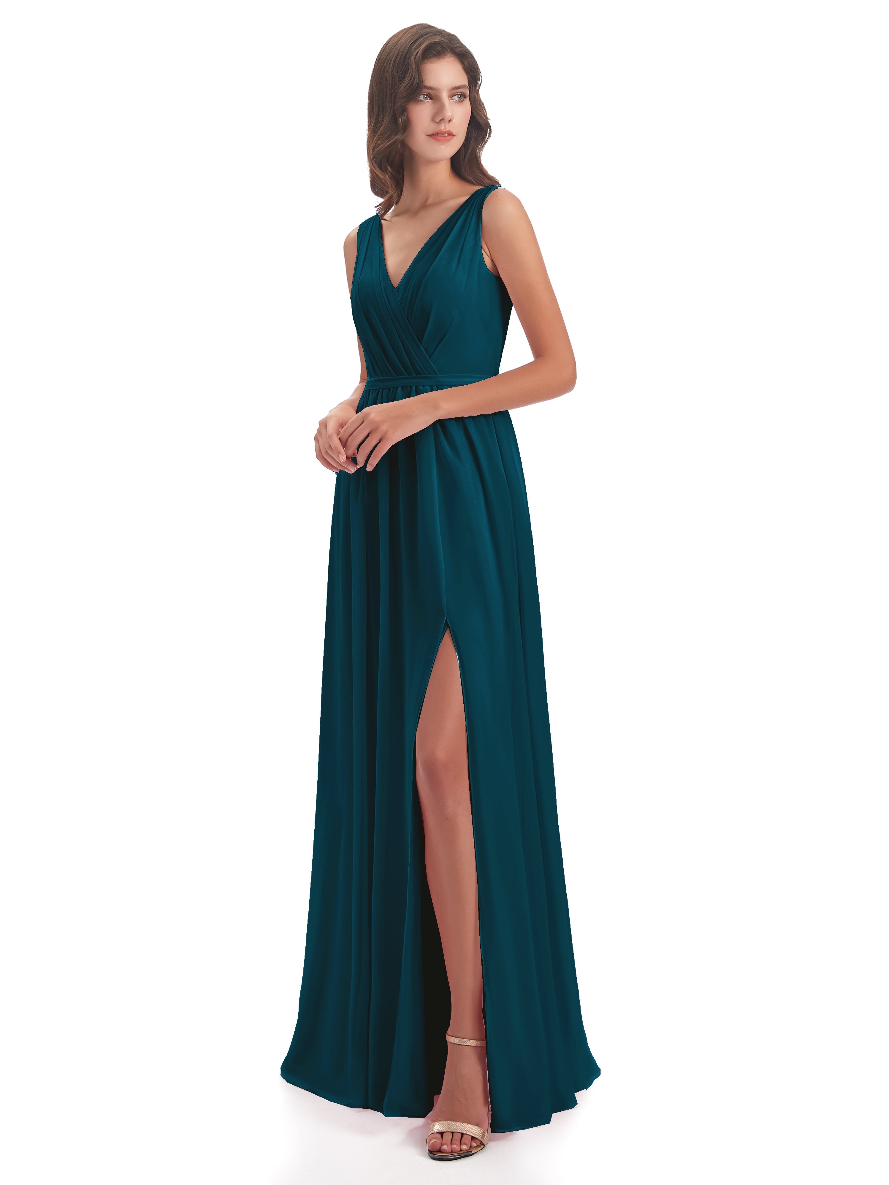 Robe De Demoiselle D'Honneur Bleu Encre Fourreau/Colonne Col V Mousseline Robes Demoiselle D'Honneur