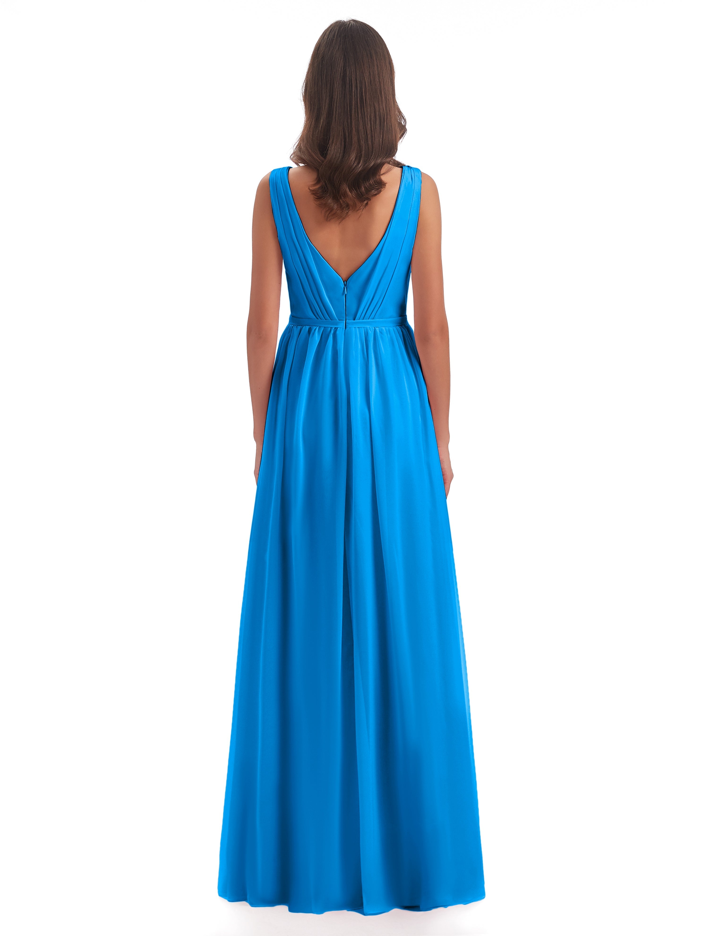 Robes De Demoiselle D'Honneur Bleu Océan Fourreau/Colonne Col V Mousseline Robes Demoiselle D'Honneur
