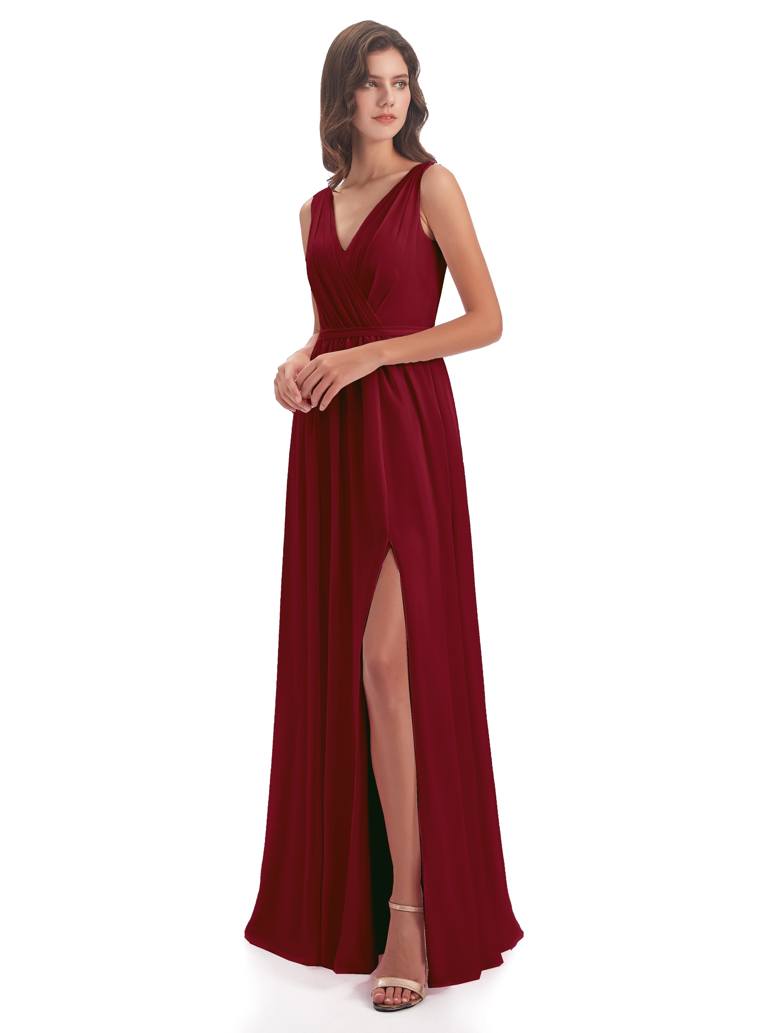 Robe De Demoiselle D Honneur Bordeaux Fourreau/Colonne Col V Mousseline Robes Demoiselle D'Honneur