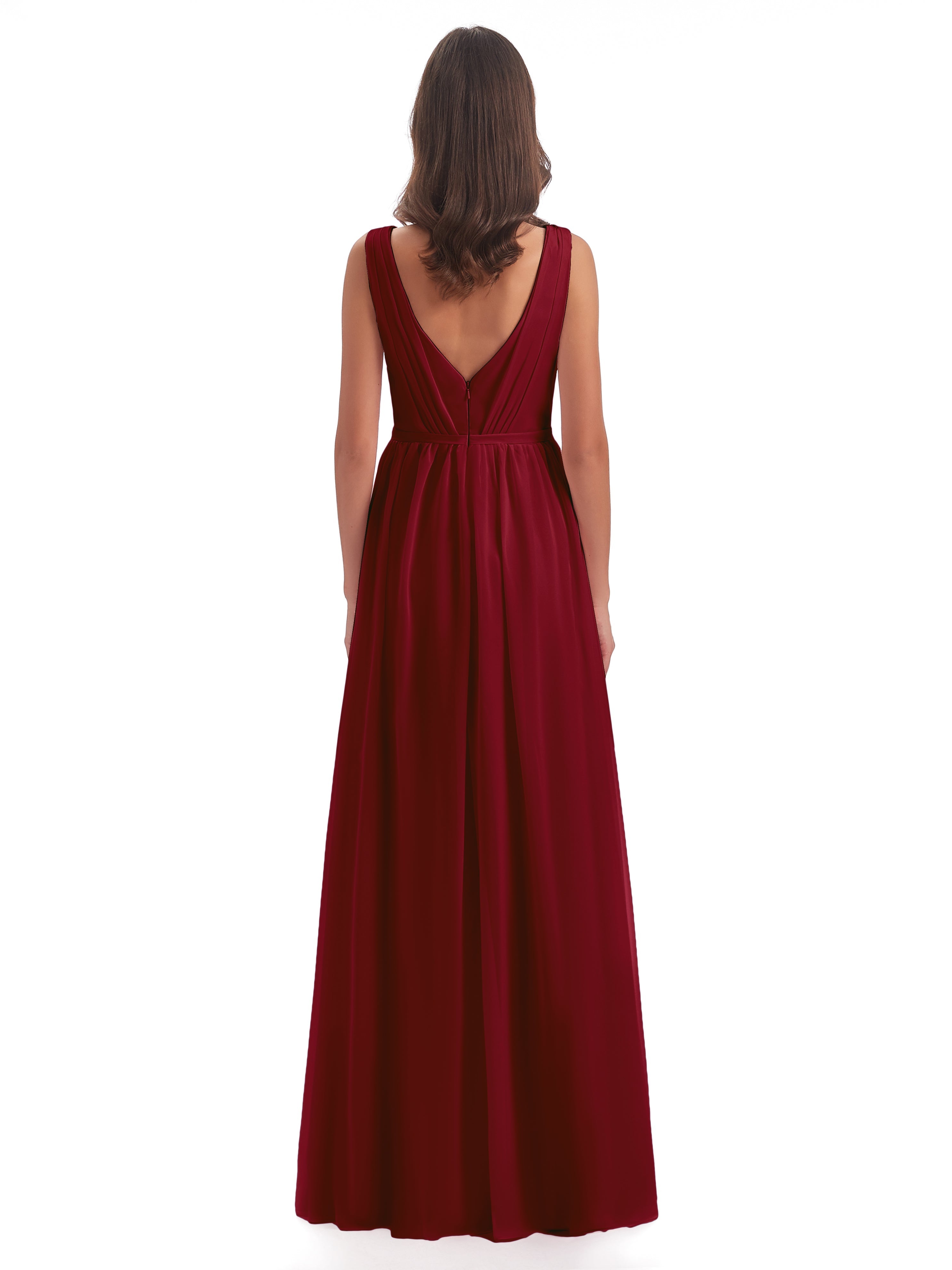Robe De Demoiselle D Honneur Bordeaux Fourreau/Colonne Col V Mousseline Robes Demoiselle D'Honneur