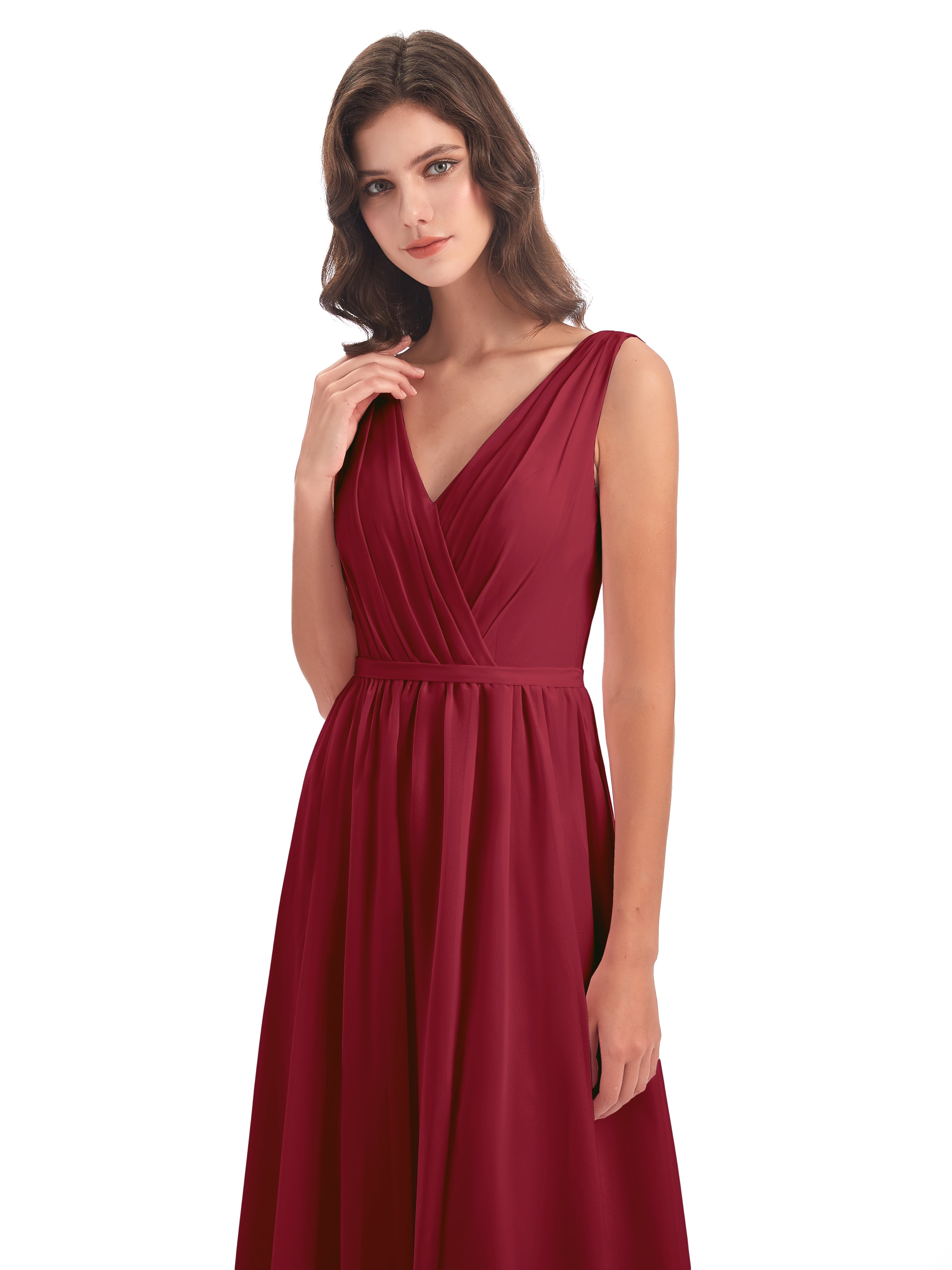 Robe De Demoiselle D Honneur Bordeaux Fourreau/Colonne Col V Mousseline Robes Demoiselle D'Honneur